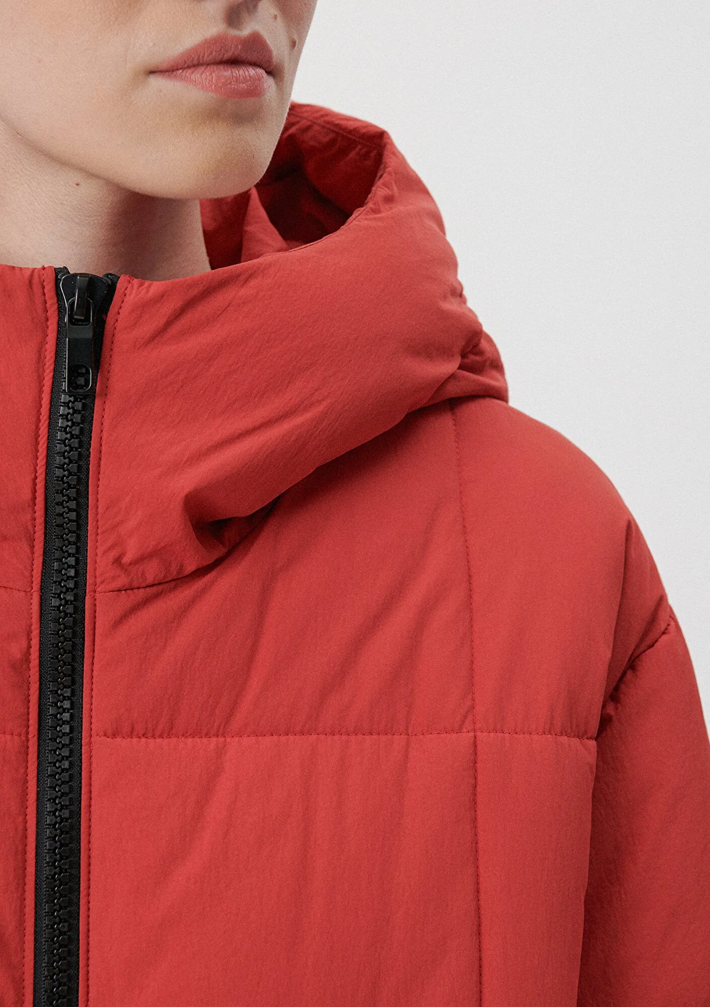 Hooded Quilted Red Puffer Jacket