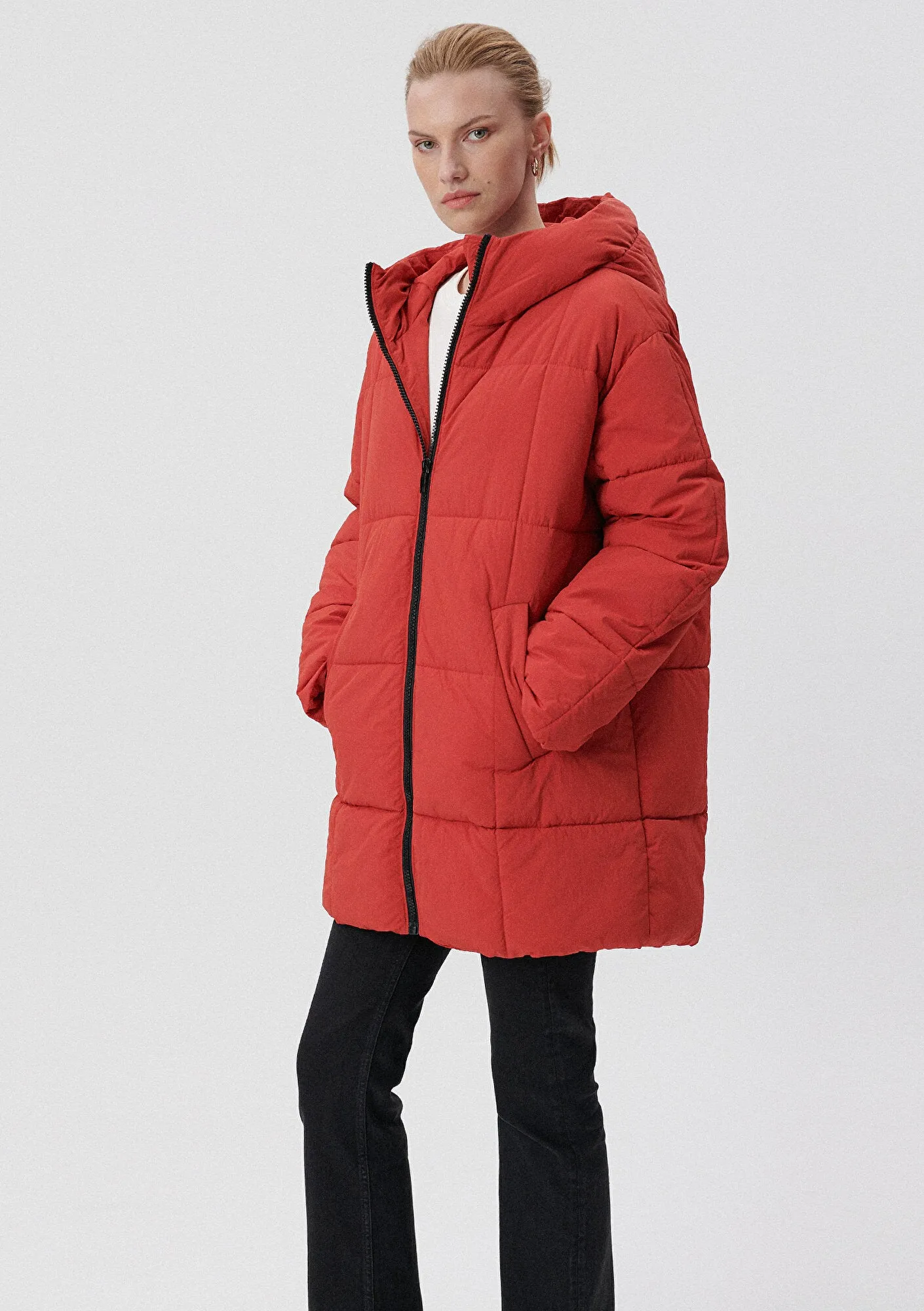 Hooded Quilted Red Puffer Jacket