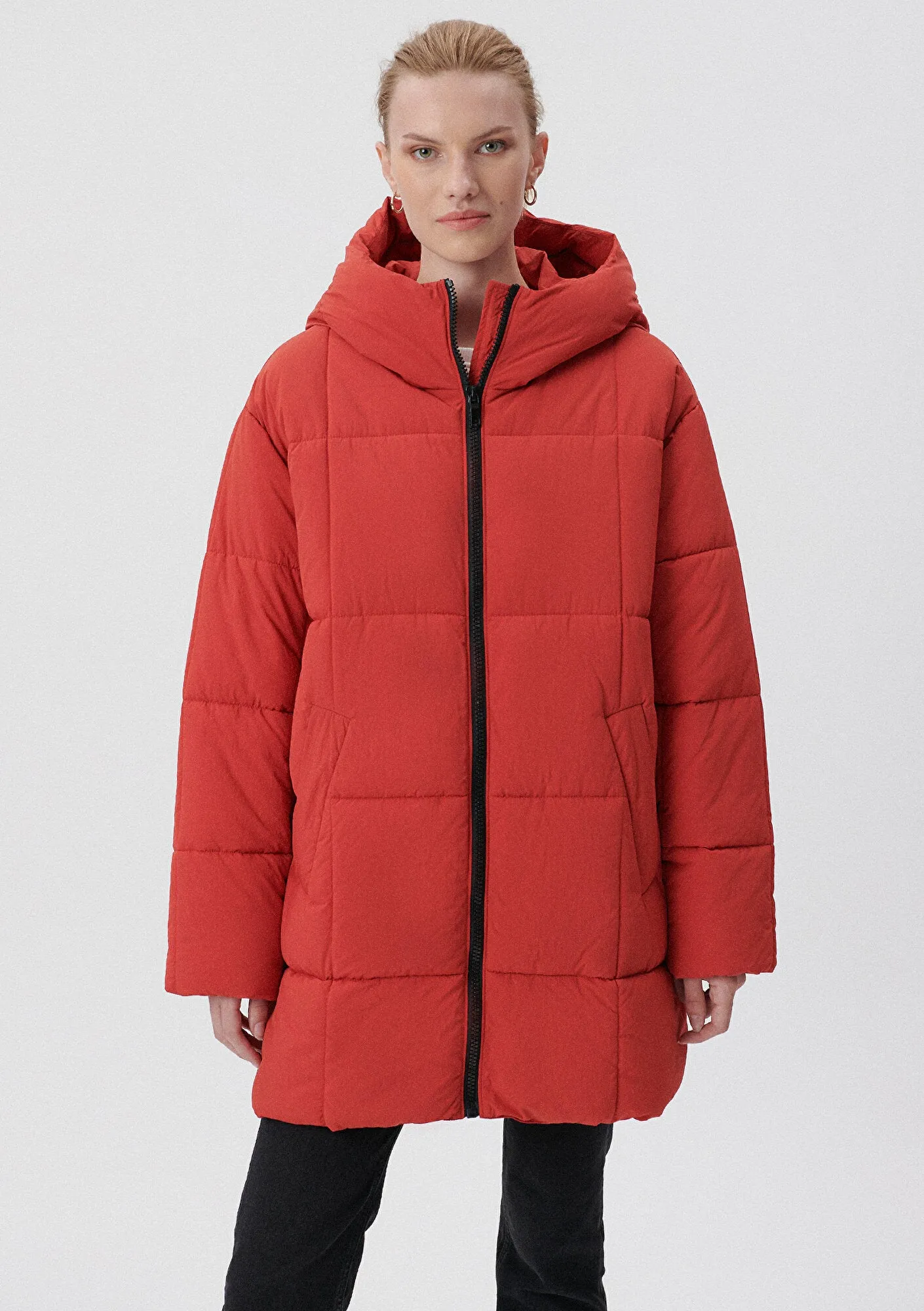 Hooded Quilted Red Puffer Jacket