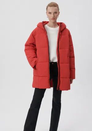 Hooded Quilted Red Puffer Jacket