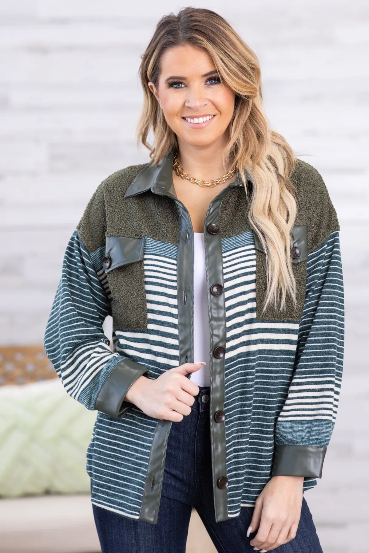 Hunter Green and Teal Striped Jacket