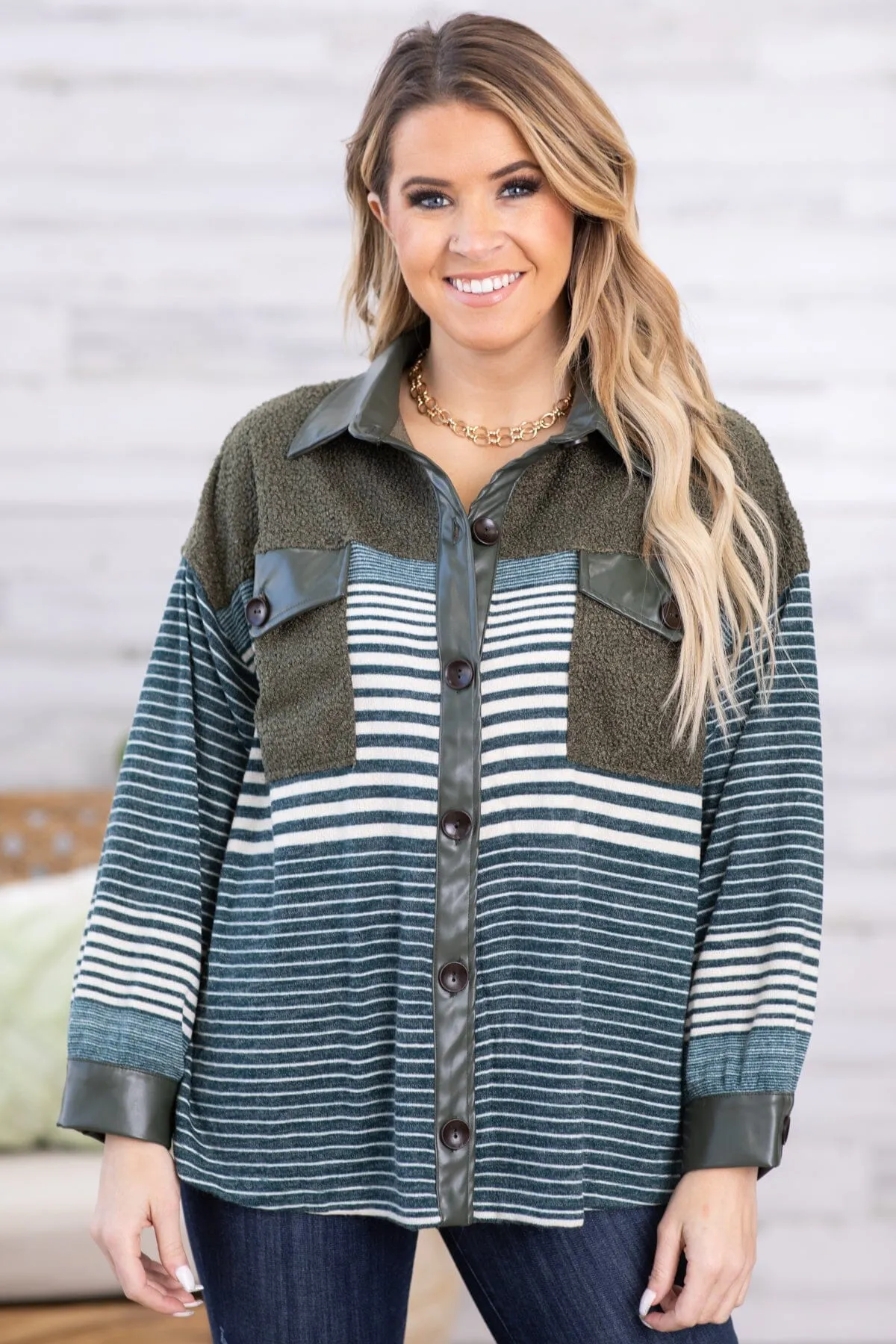 Hunter Green and Teal Striped Jacket