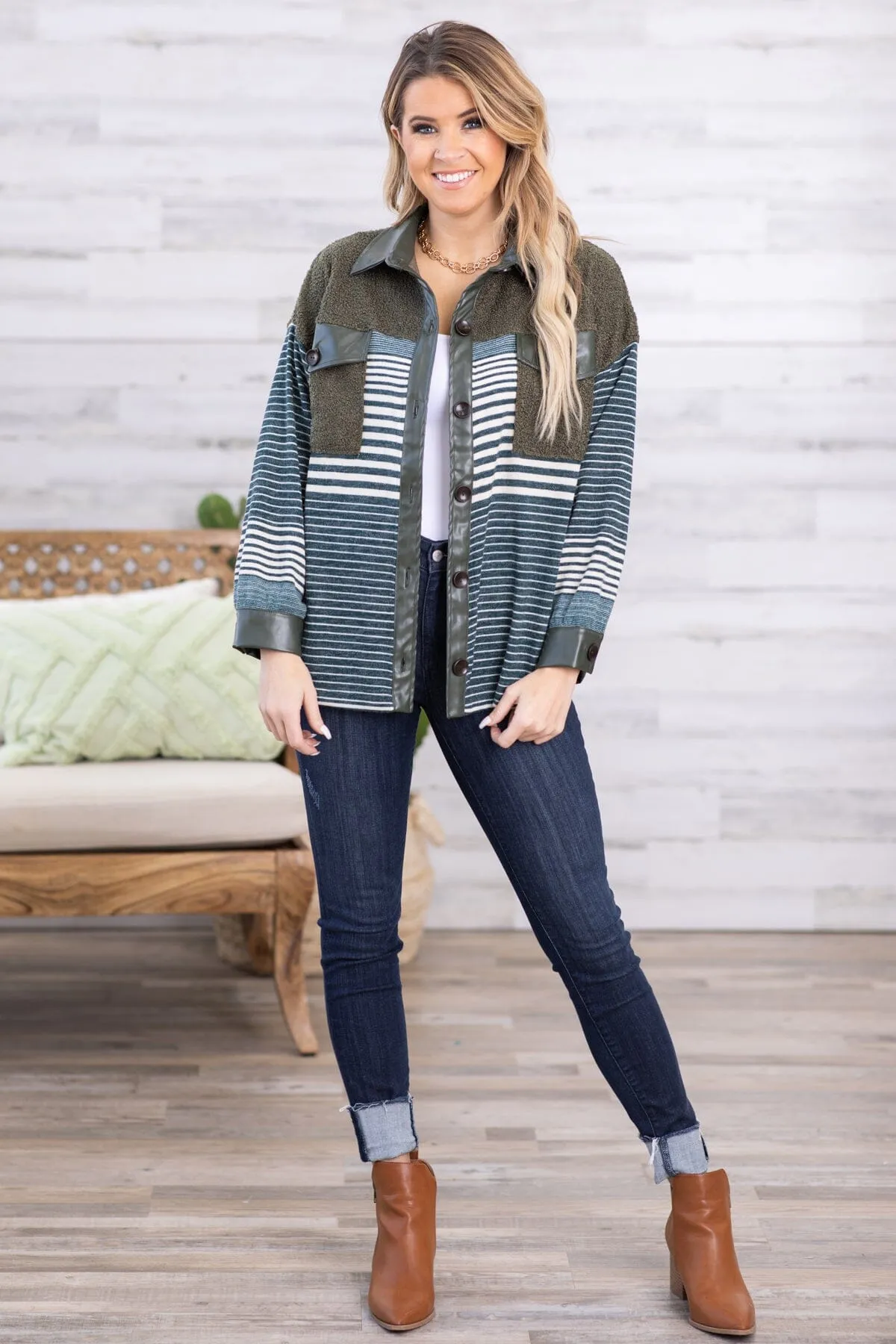 Hunter Green and Teal Striped Jacket