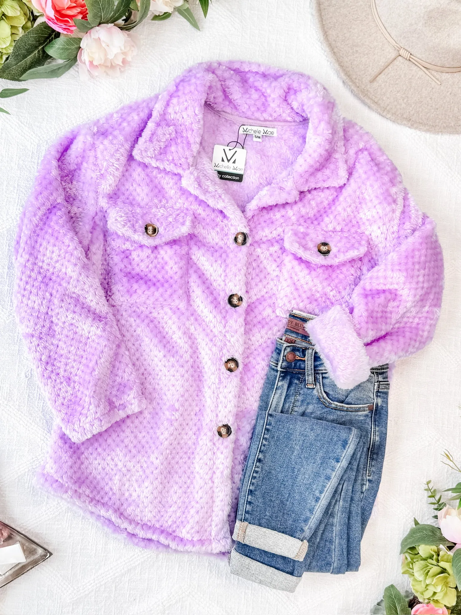 IN STOCK Fleece Shacket - Lavender FINAL SALE