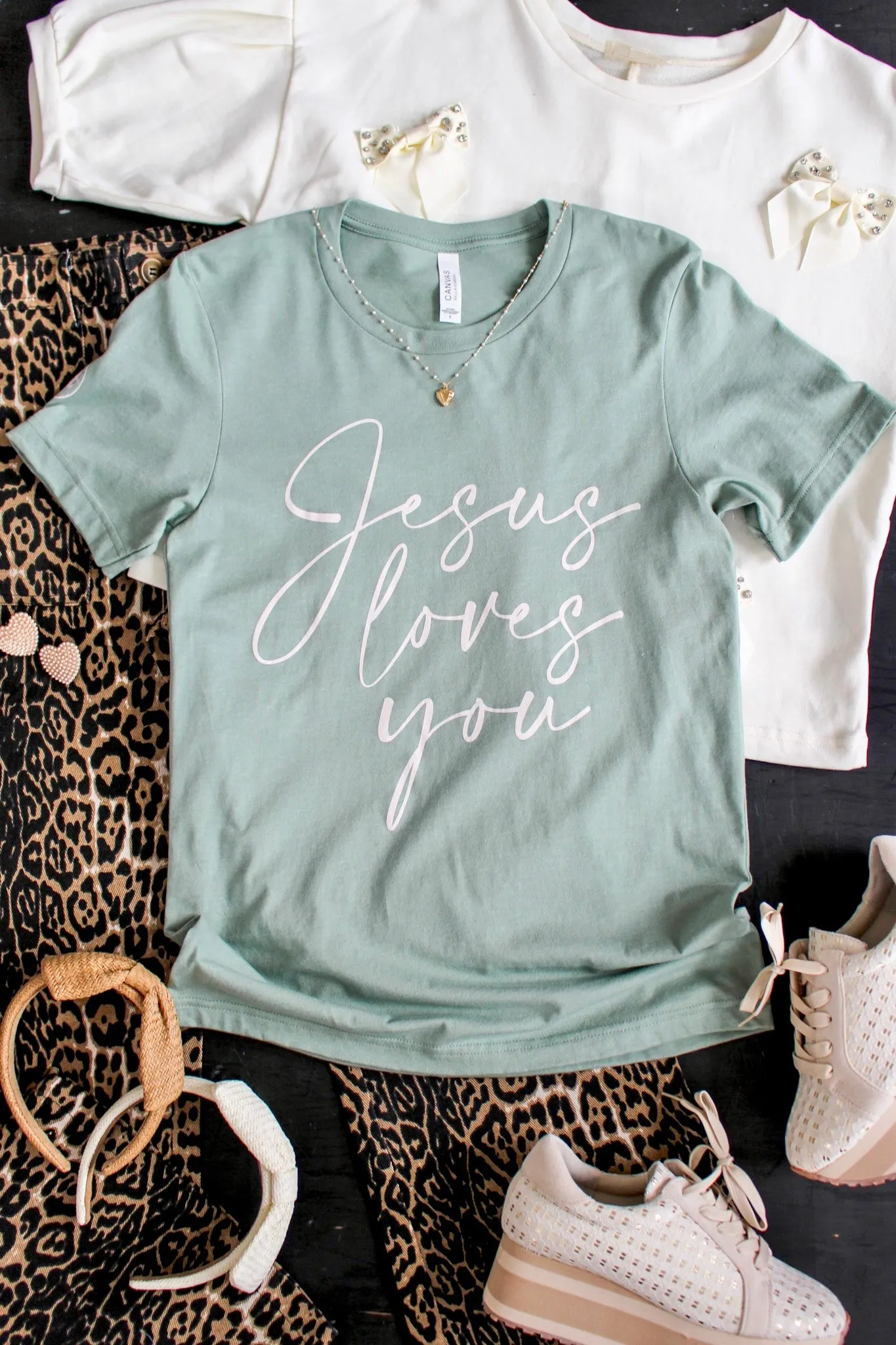 Jesus Loves You Graphic Tee • Sage