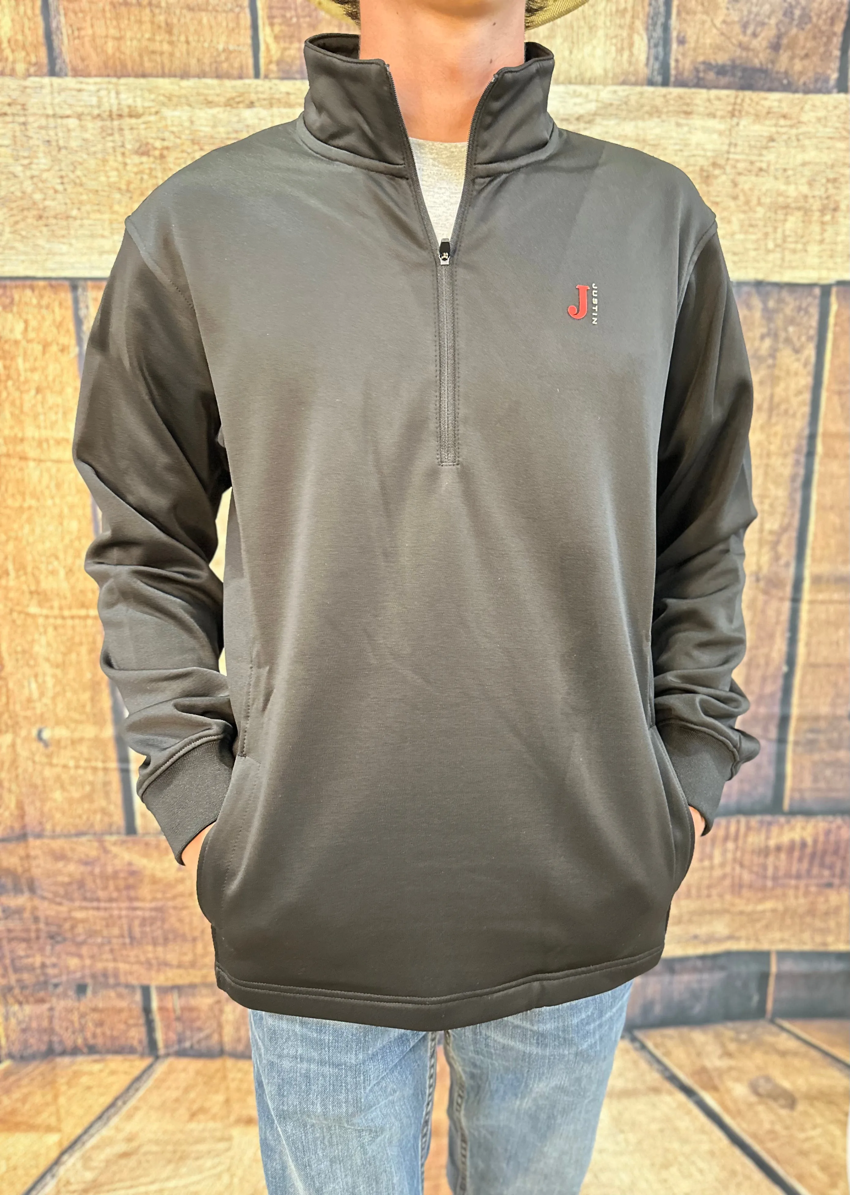 Justin Men's Nashville 1/4 Fleece Zip Up Jacket in Heather Black