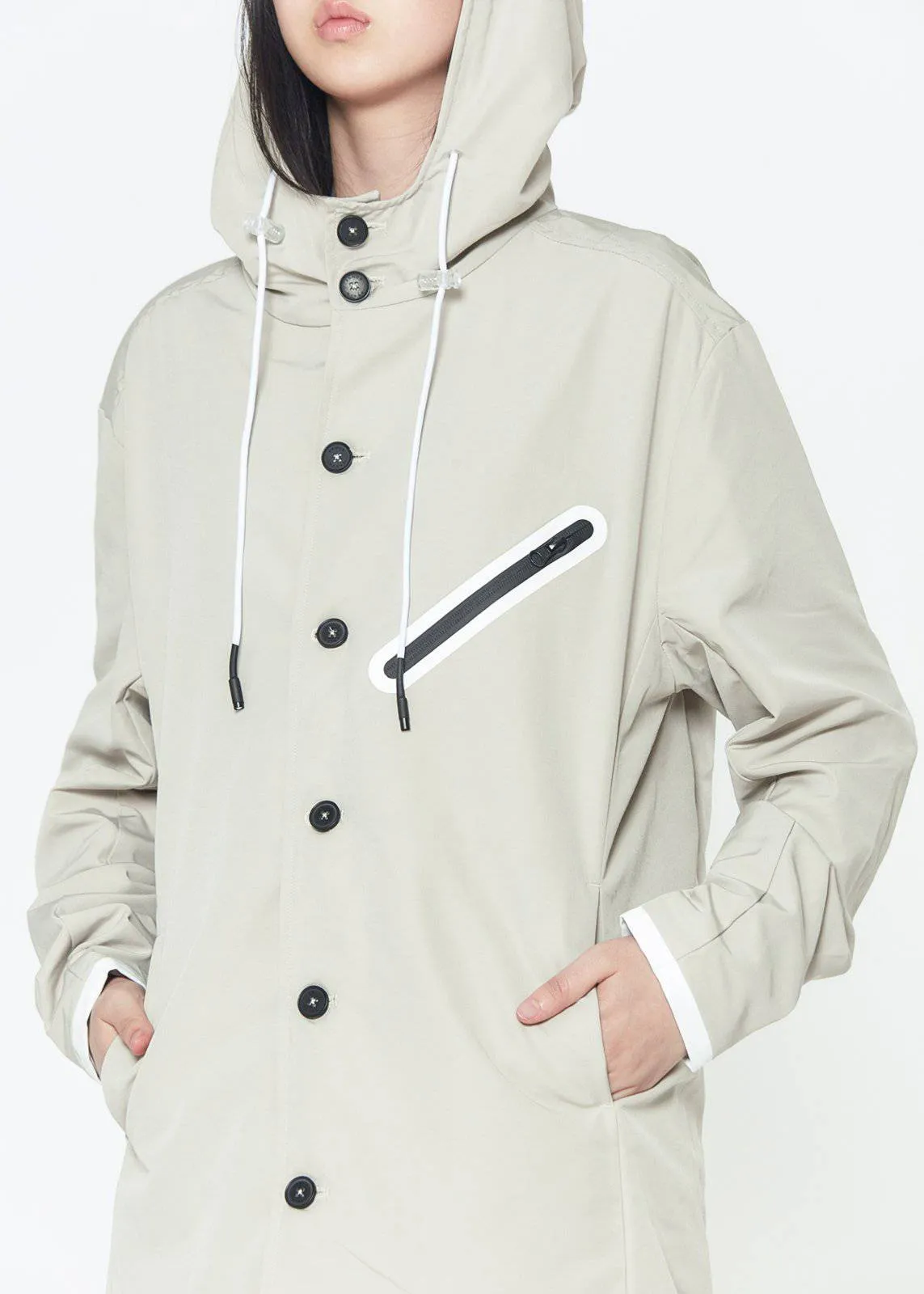 Konus Men's Hooded Jacket in Water Repellent Fabric in Ivory by Shop at Konus