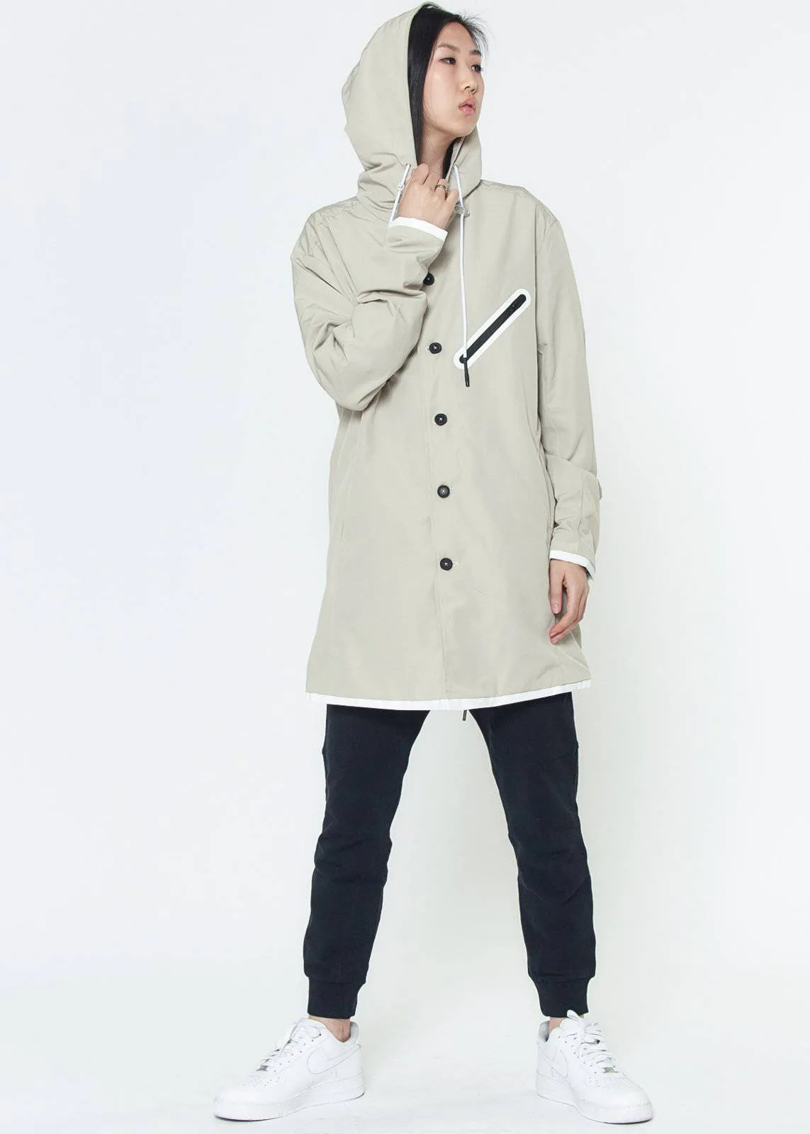 Konus Men's Hooded Jacket in Water Repellent Fabric in Ivory by Shop at Konus