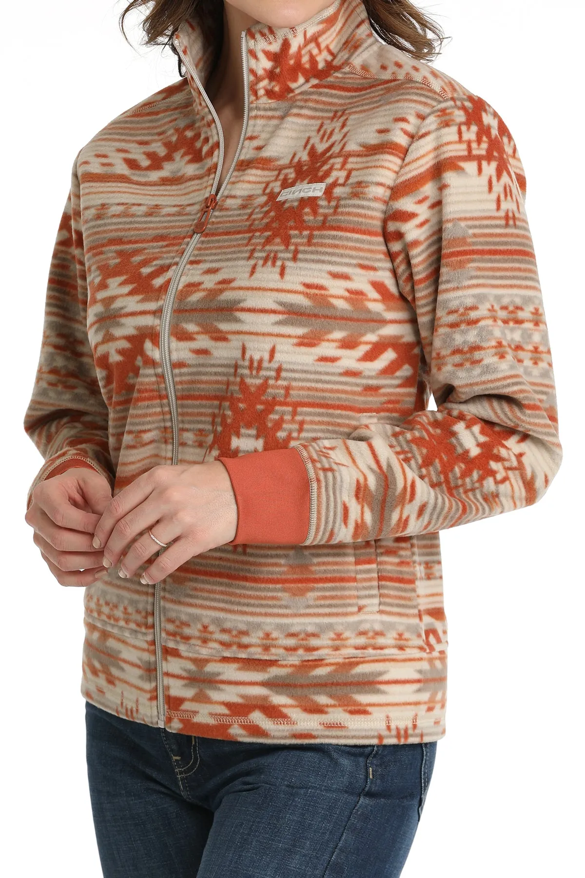 LADIES STONE AZTEC PRINT FLEECE ZIP JACKET