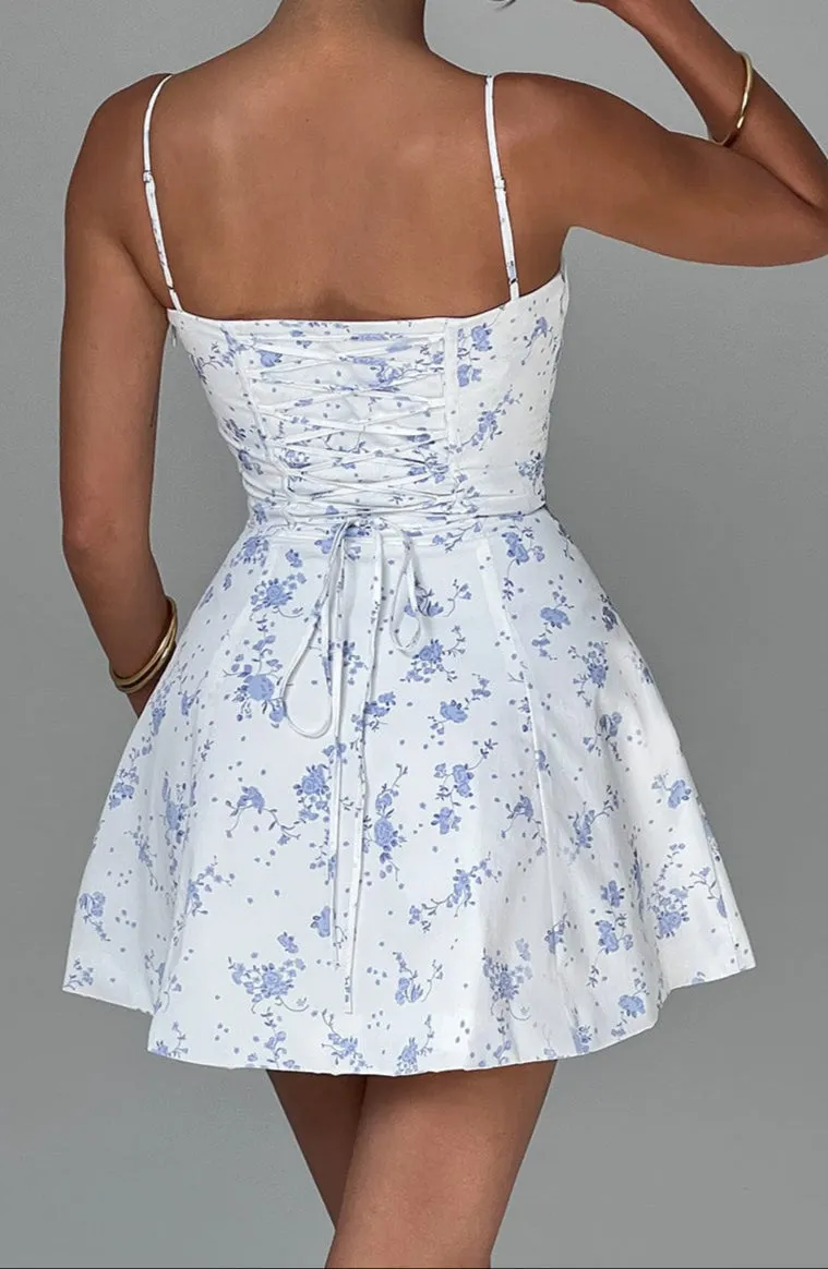 Lia mini dress blue floral pattern 