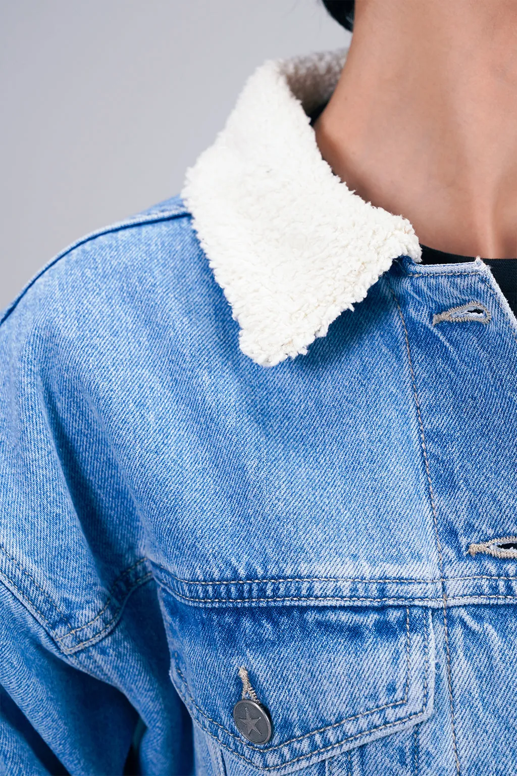 Light Denim Jacket With Sherpa