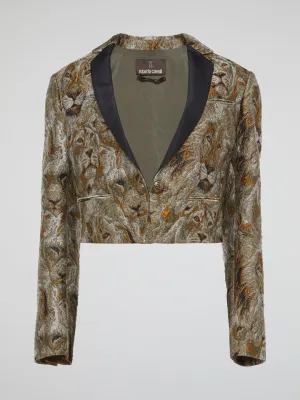 Lion Print Cropped Blazer