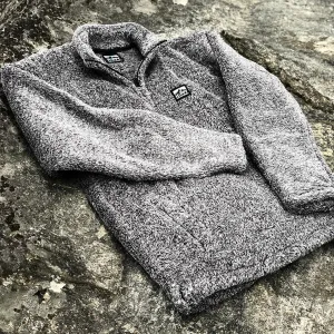 Logo Printed Patch Men's Quarter Zip Fuzzy Fleece