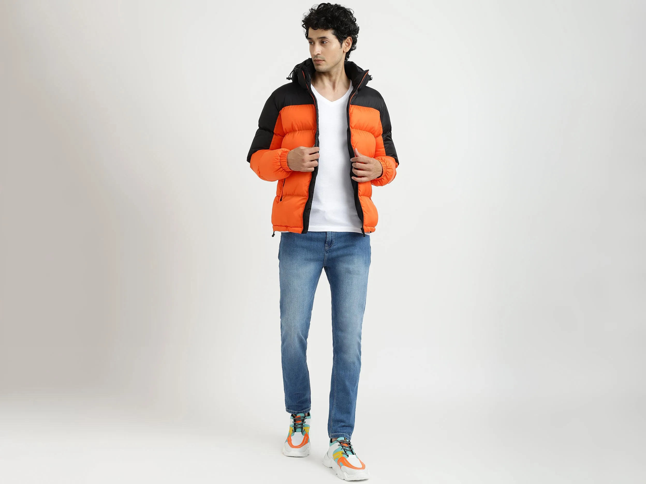 Men Colorblocked Hooded Jacket