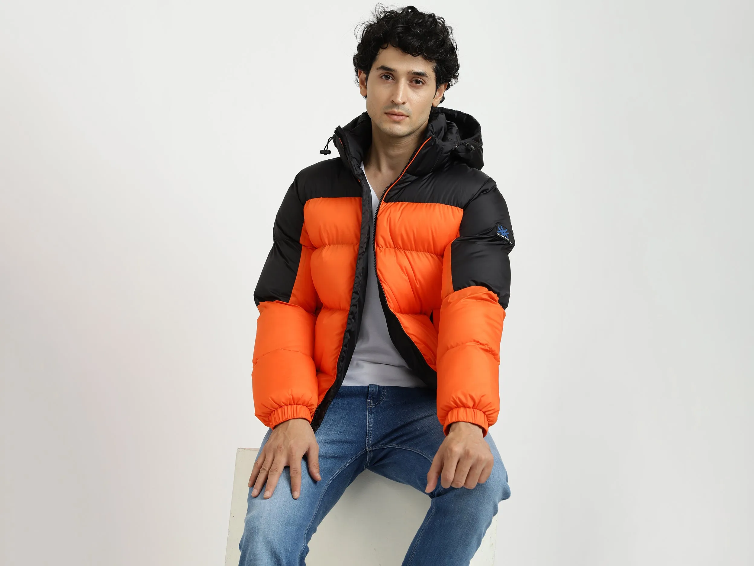 Men Colorblocked Hooded Jacket