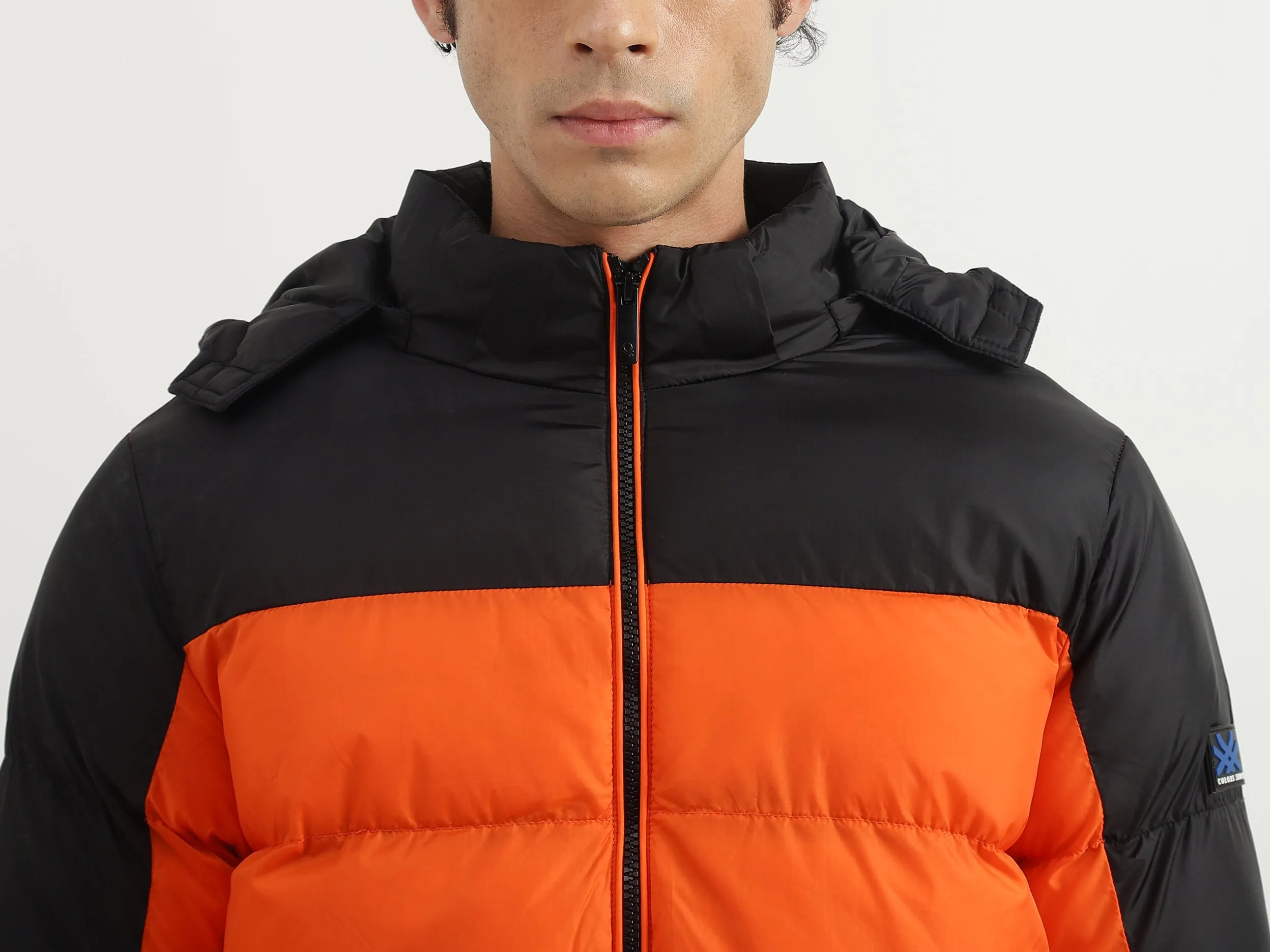 Men Colorblocked Hooded Jacket