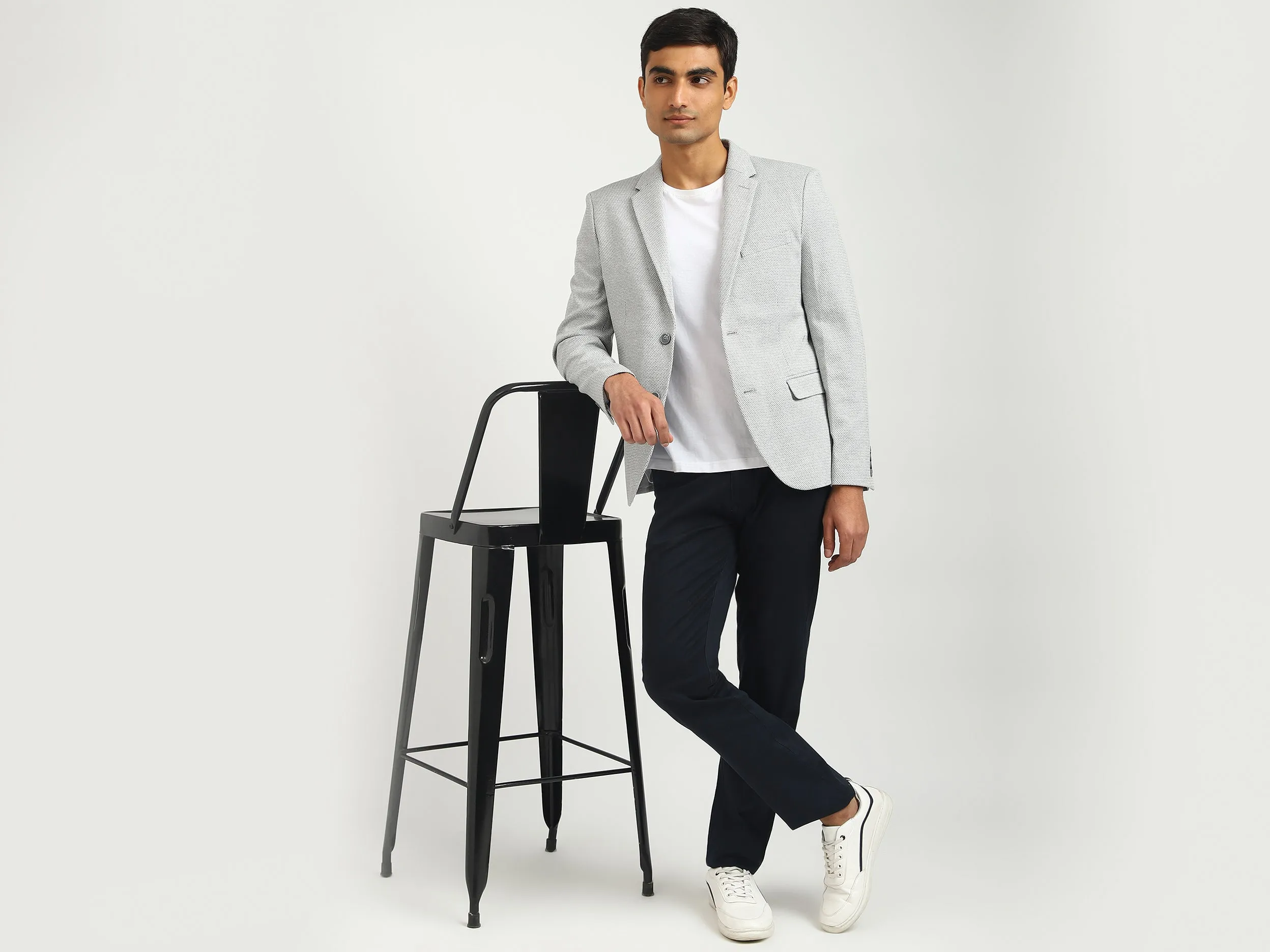 Men Textured Lapel Collar Blazer