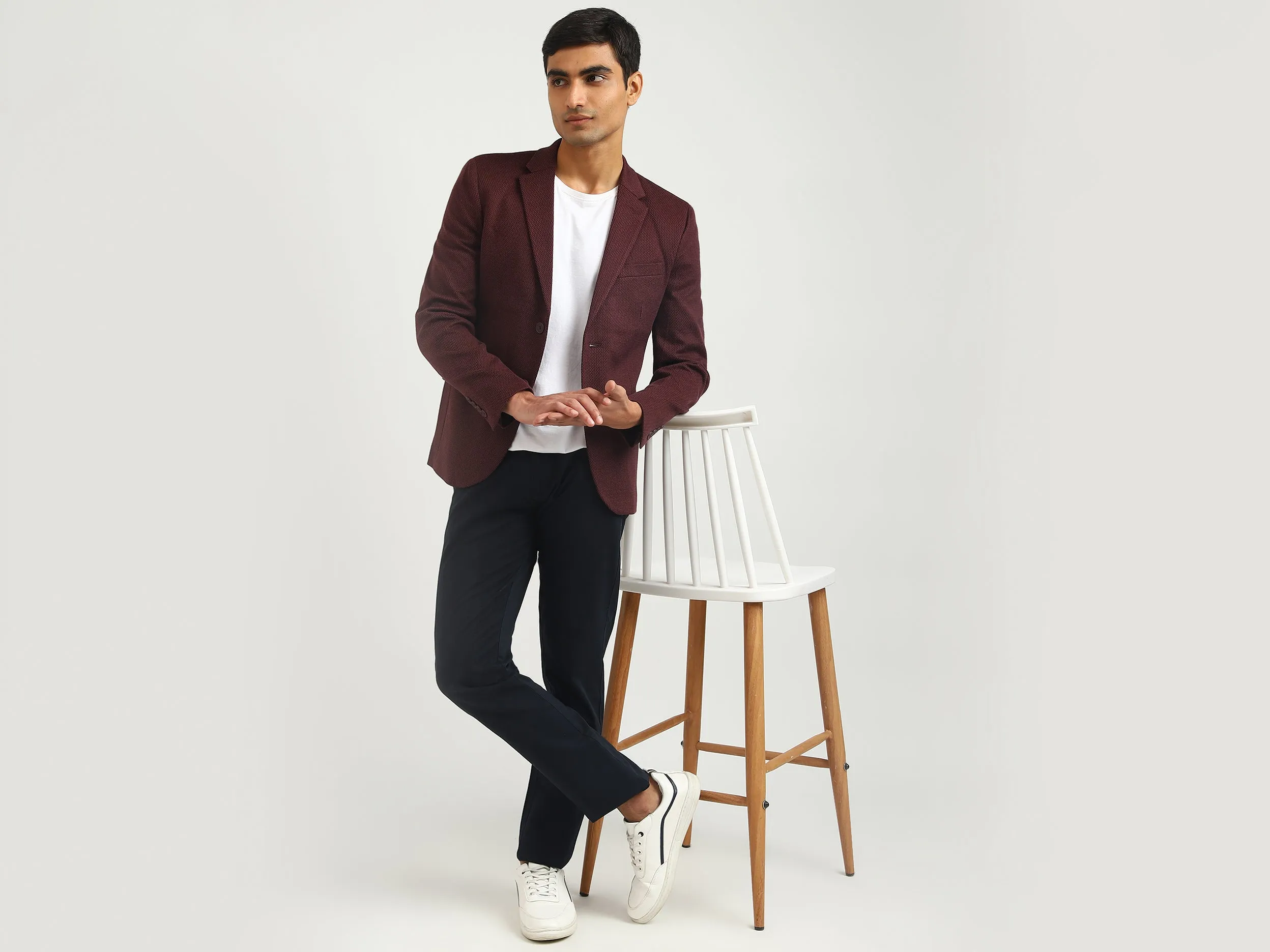 Men Textured Lapel Collar Blazer