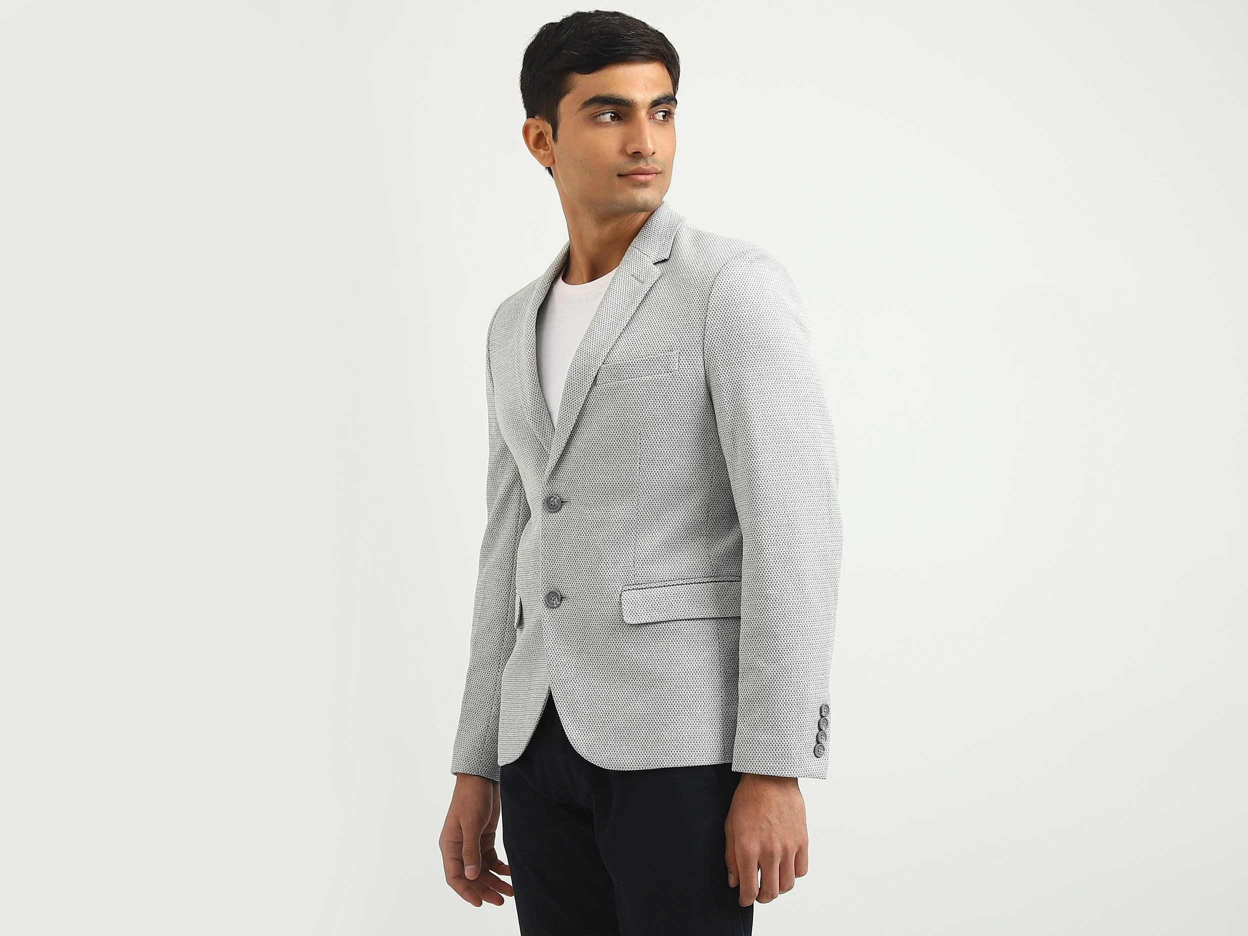 Men Textured Lapel Collar Blazer