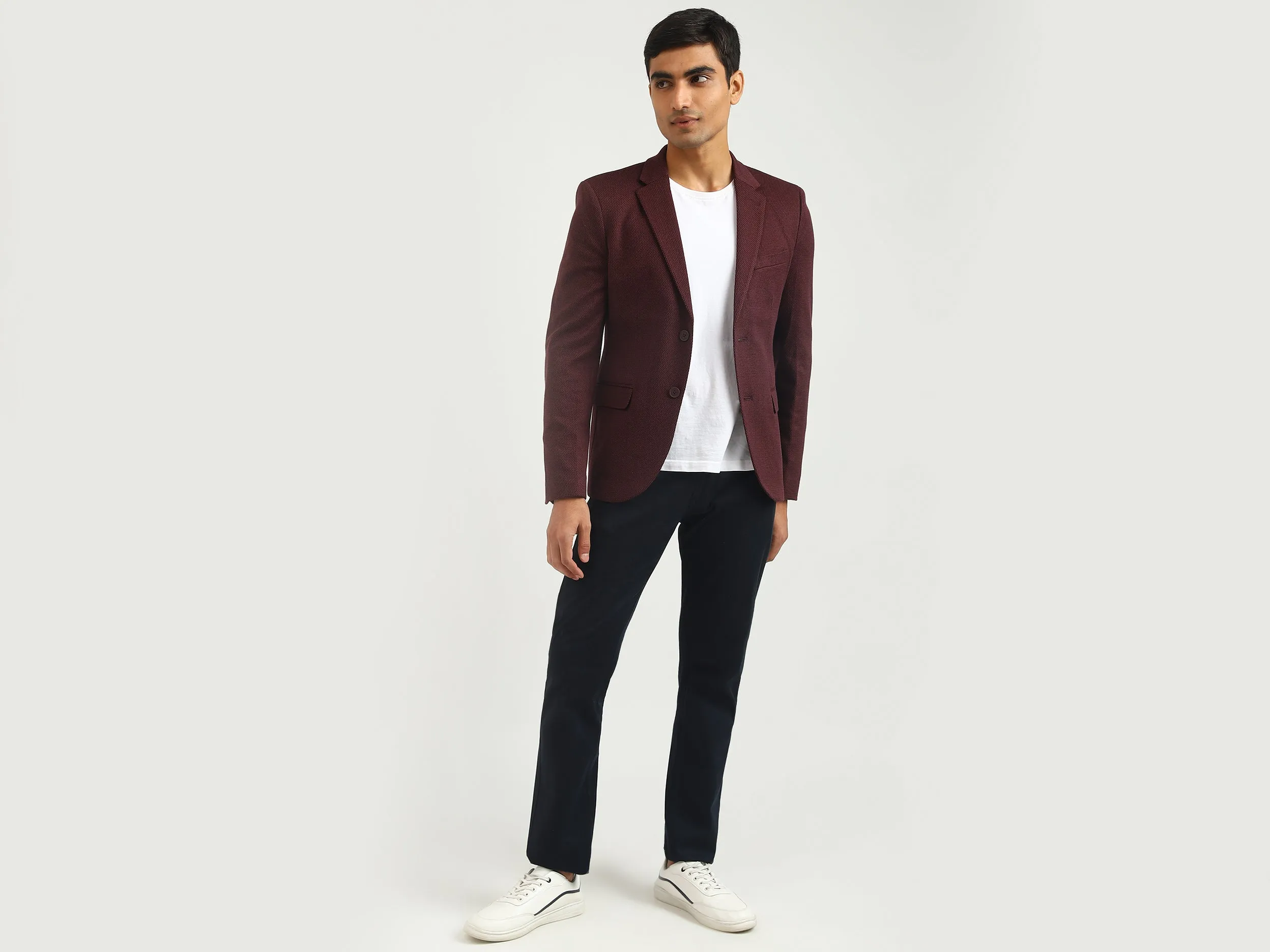 Men Textured Lapel Collar Blazer