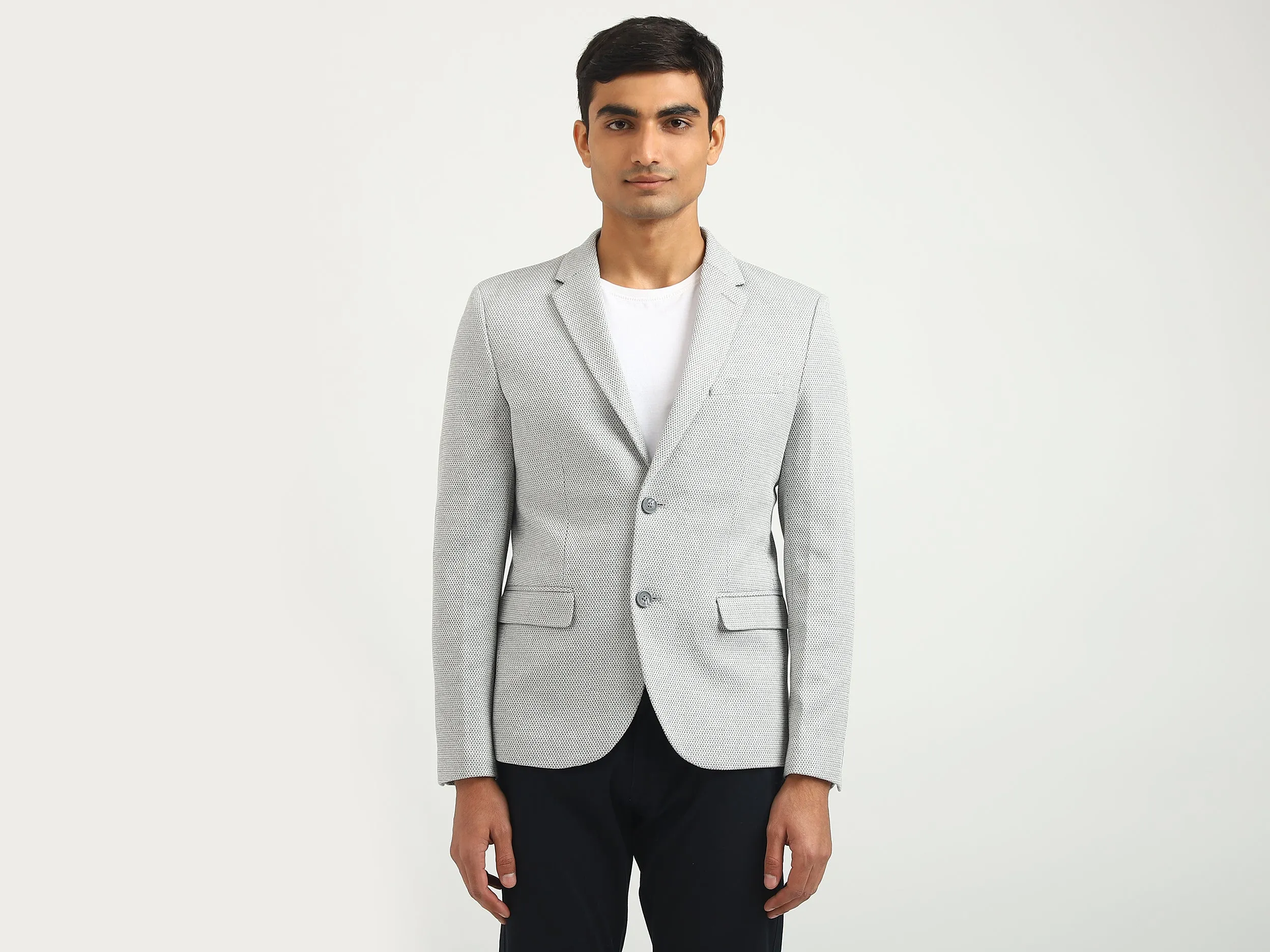 Men Textured Lapel Collar Blazer