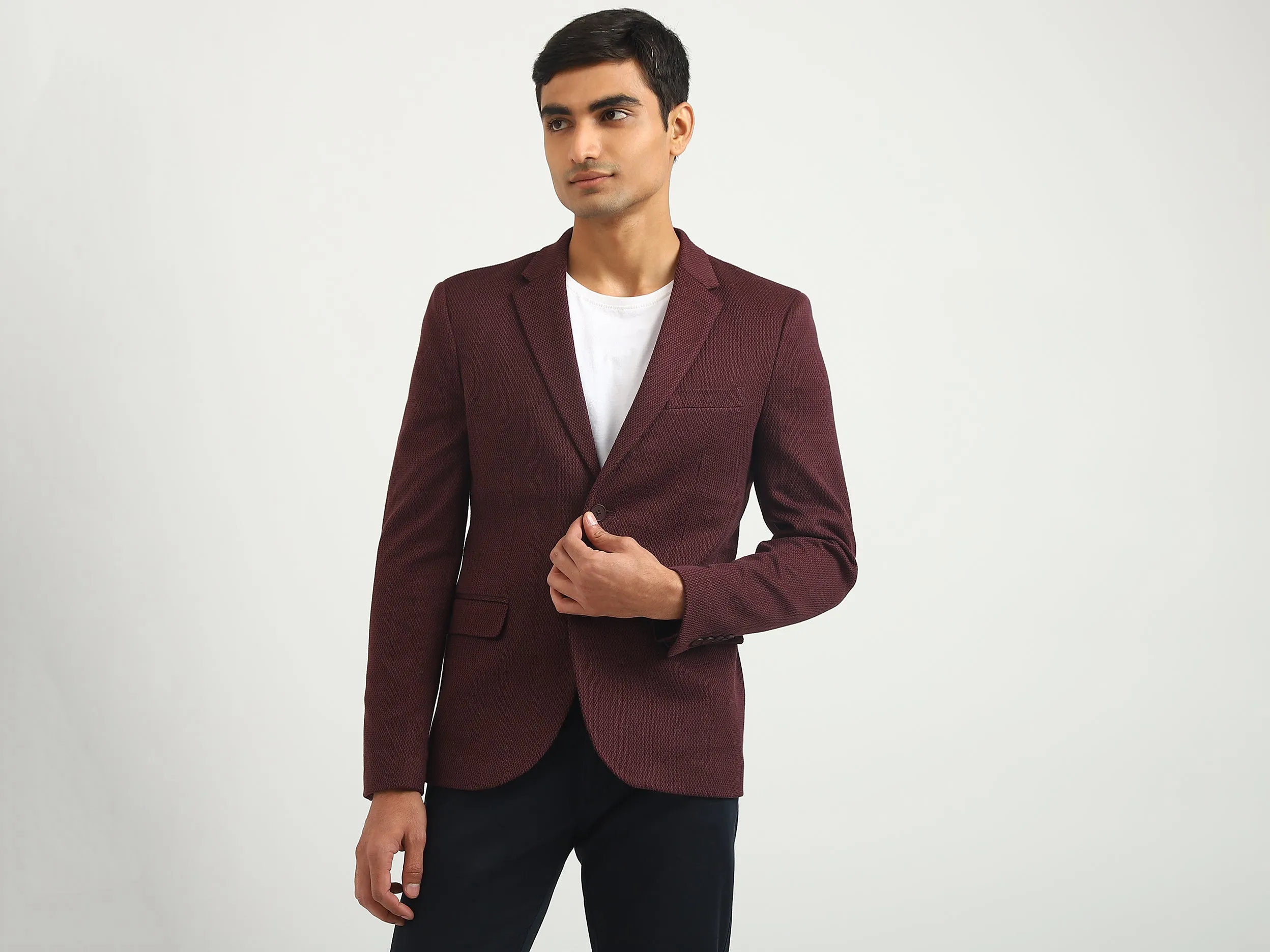 Men Textured Lapel Collar Blazer