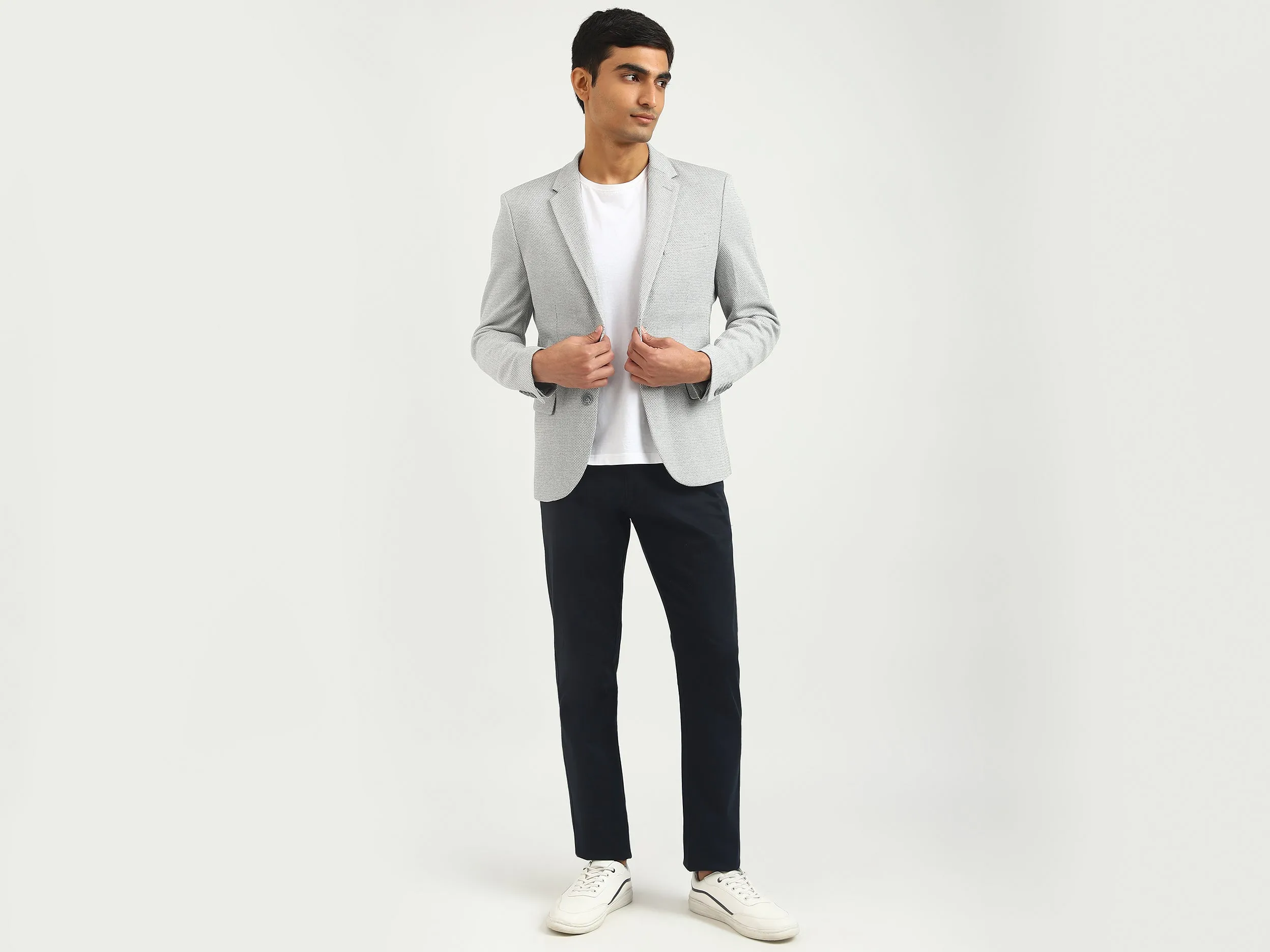 Men Textured Lapel Collar Blazer