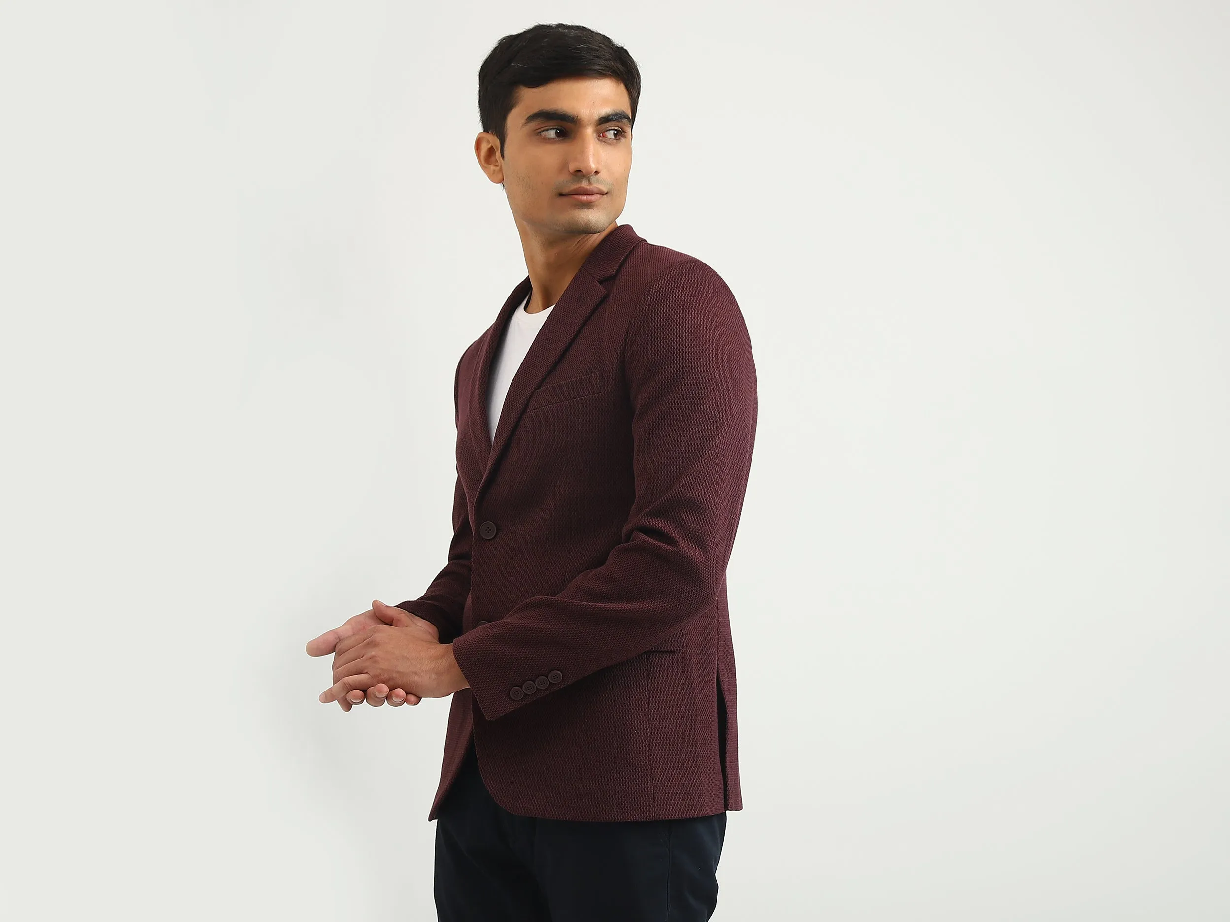 Men Textured Lapel Collar Blazer