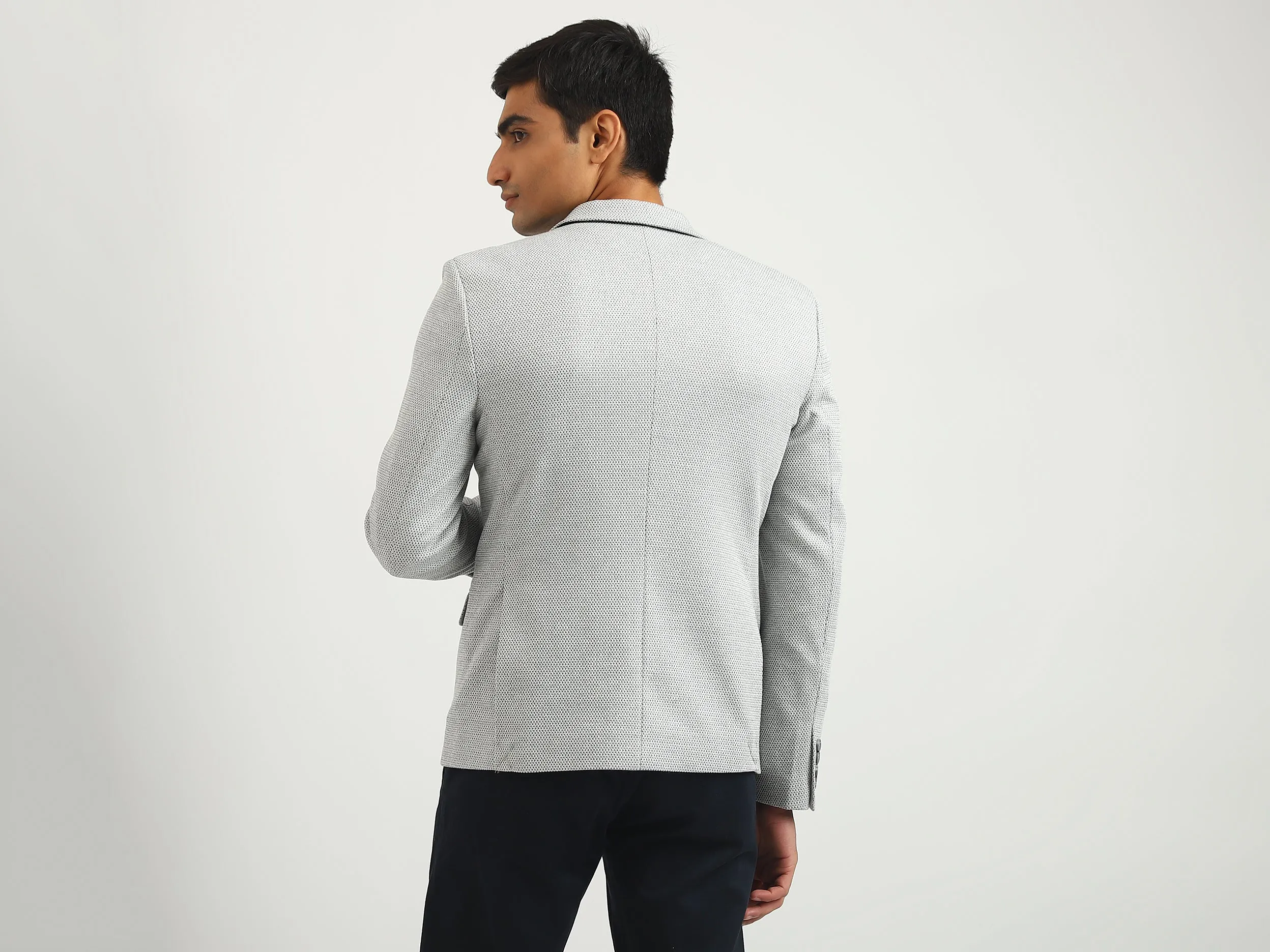 Men Textured Lapel Collar Blazer