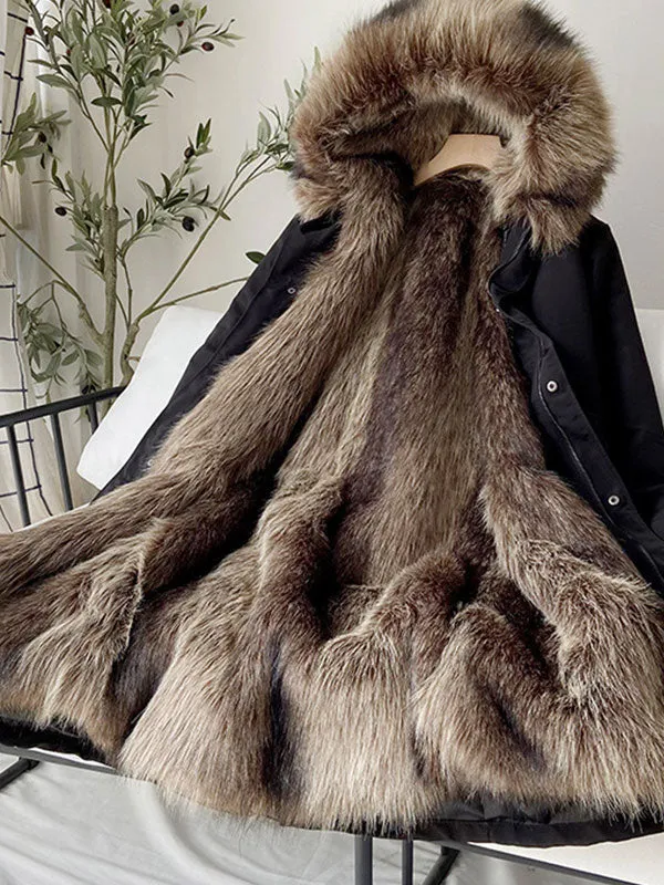 Men's Hooded Longline Faux Fur Parka Jacket Coat
