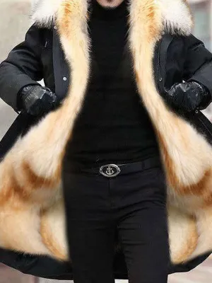 Men's Hooded Longline Faux Fur Parka Jacket Coat