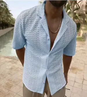 Men's Solid Color Knit Lapel Shirt