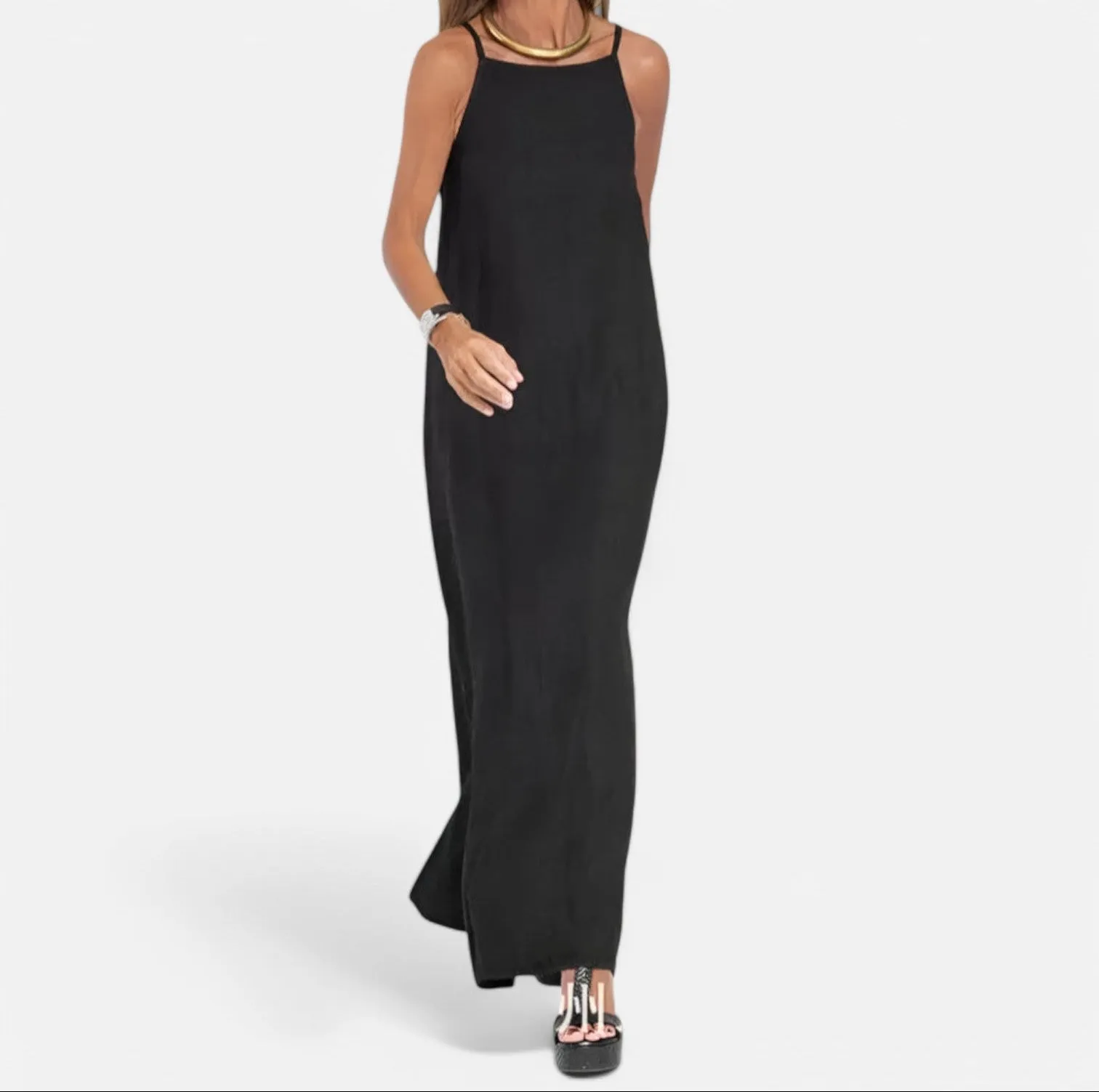 Monacogents | Cotton Linen Side-Split Slip Dress