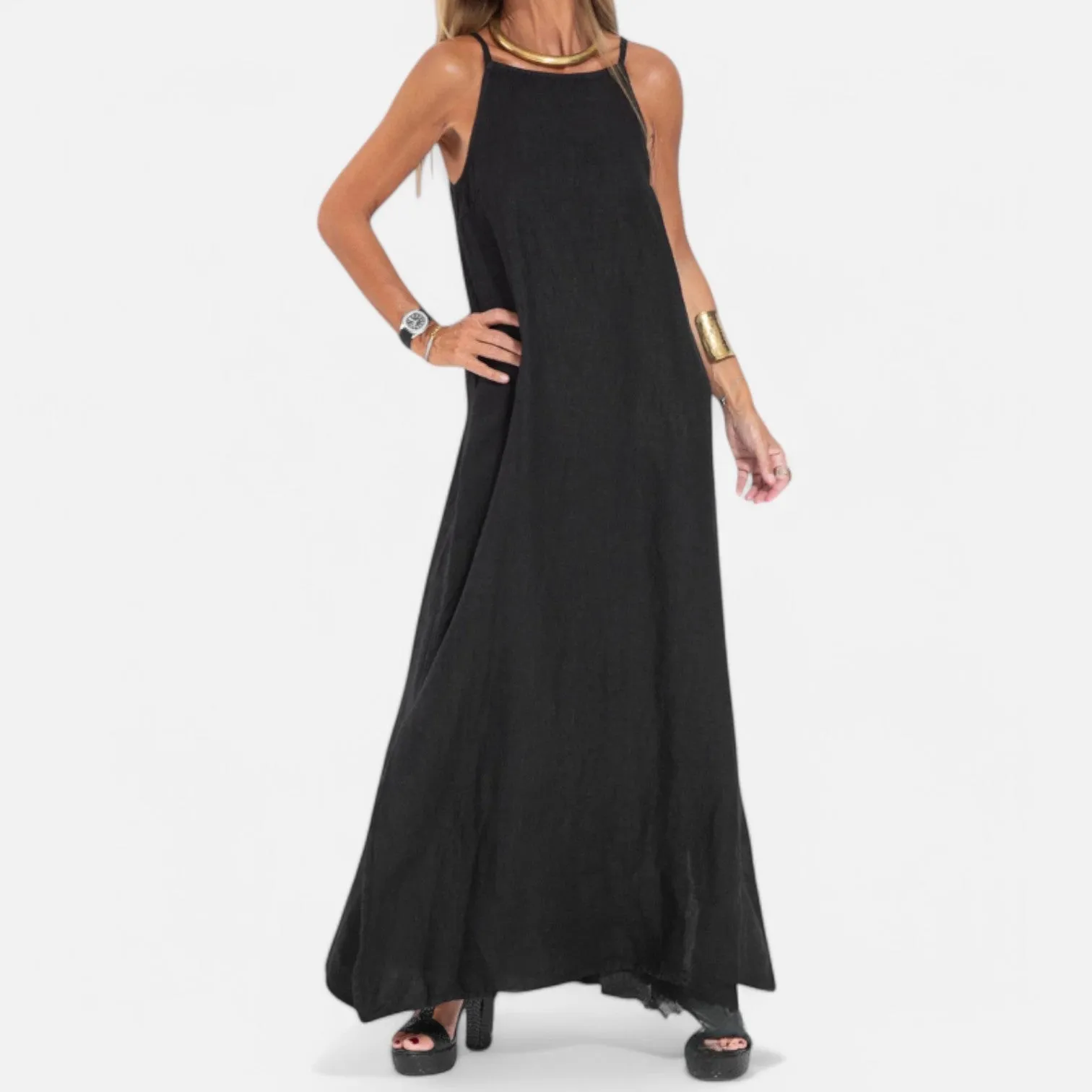 Monacogents | Cotton Linen Side-Split Slip Dress