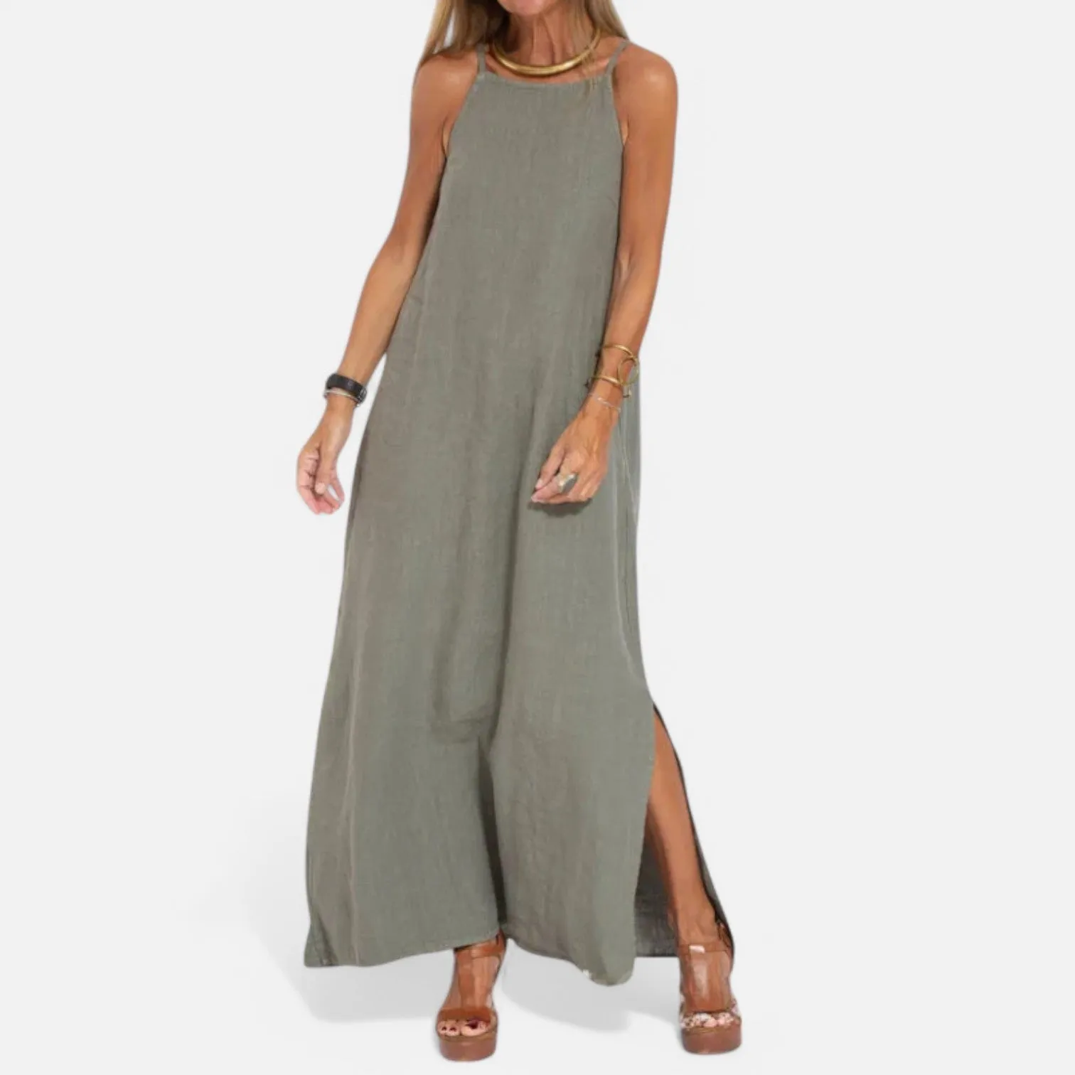 Monacogents | Cotton Linen Side-Split Slip Dress
