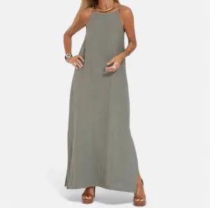 Monacogents | Cotton Linen Side-Split Slip Dress