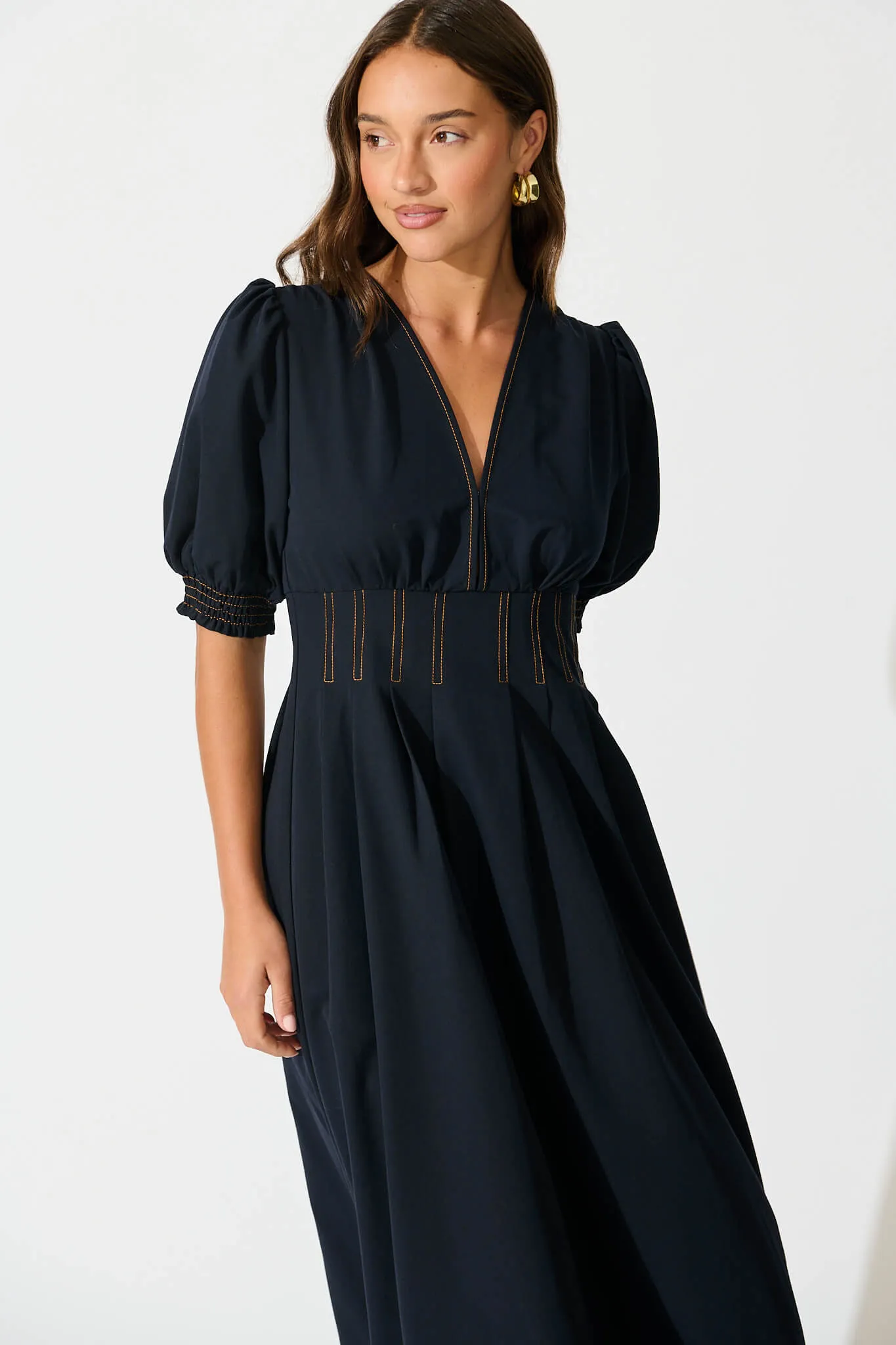 Navy Blue Midi Dress - Hazelina