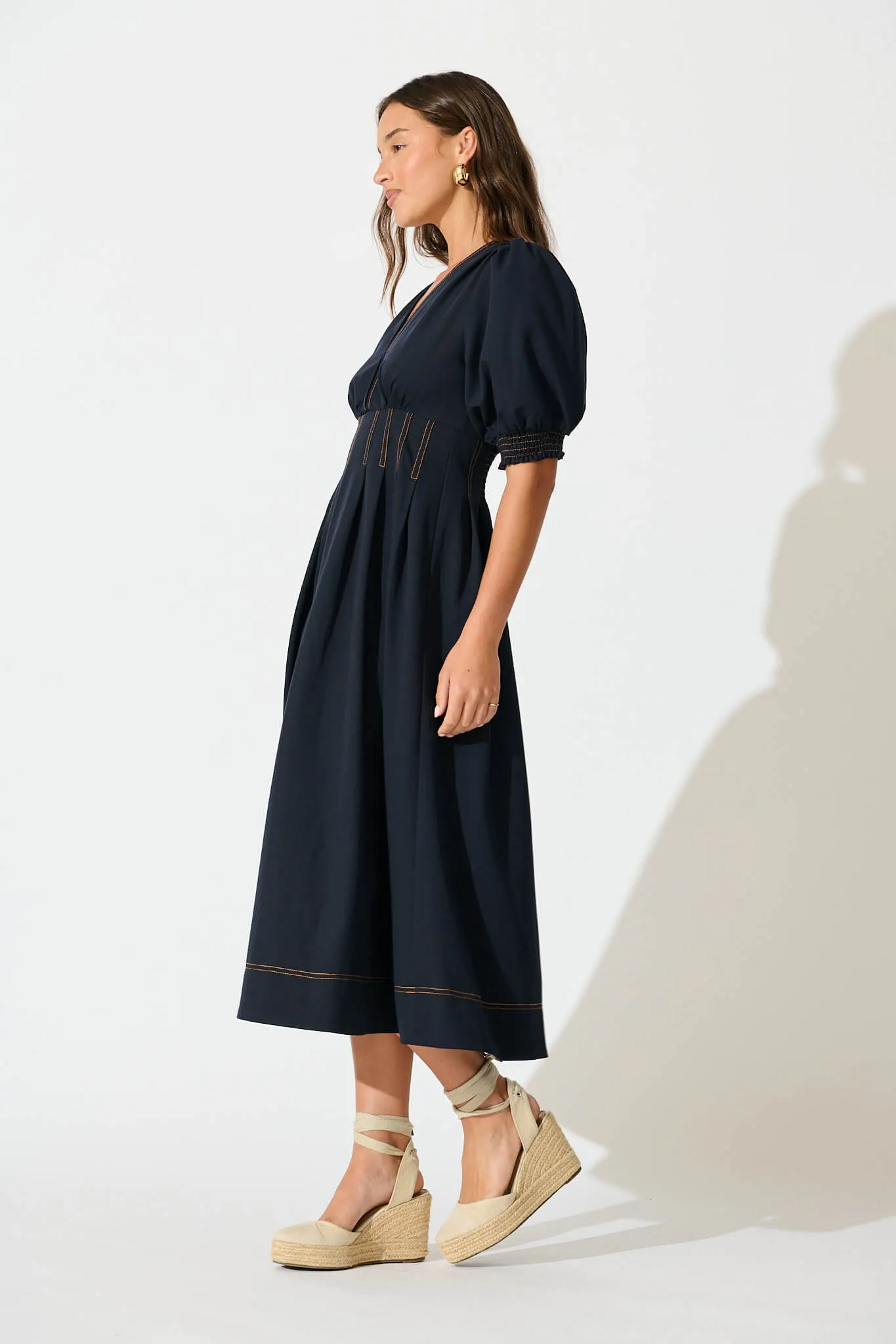 Navy Blue Midi Dress - Hazelina
