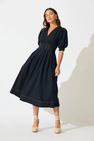 Navy Blue Midi Dress - Hazelina