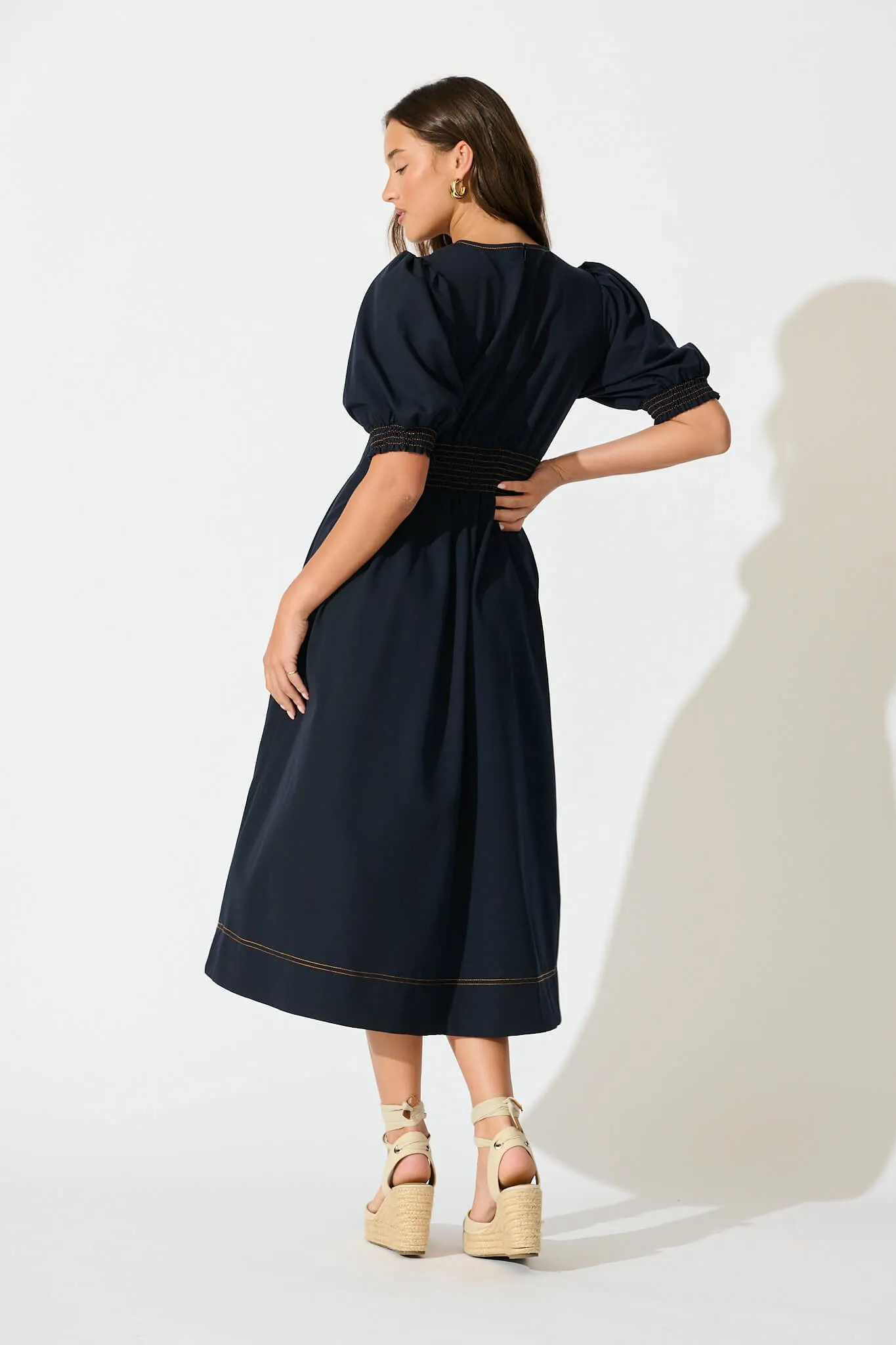 Navy Blue Midi Dress - Hazelina