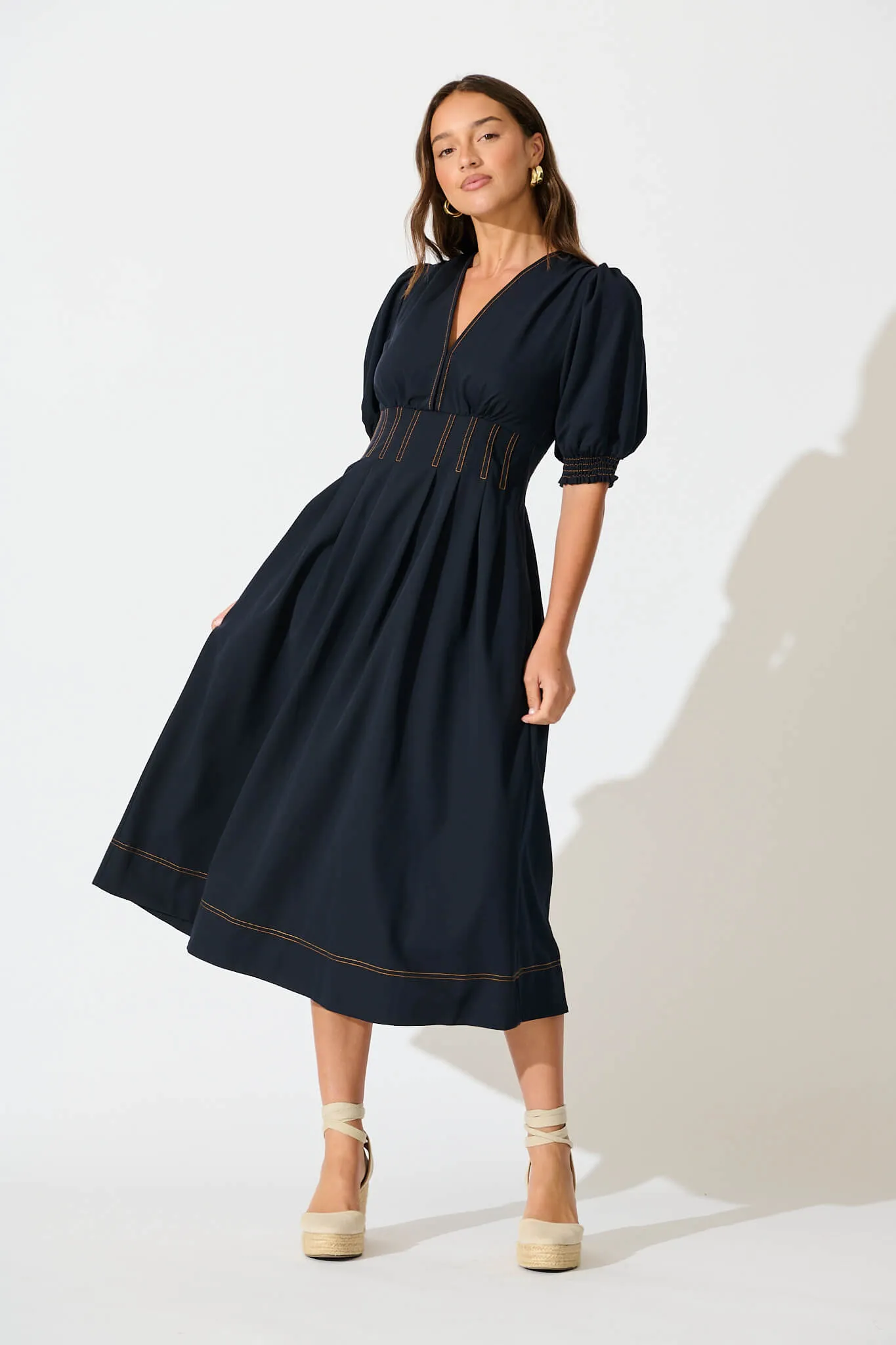 Navy Blue Midi Dress - Hazelina