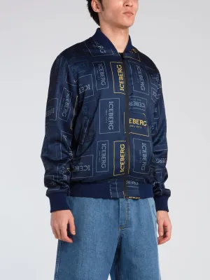 Navy Logo Print Bomber Jacket