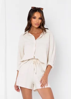 Noosa Linen Blend Short & Shirt Set - Oatmeal