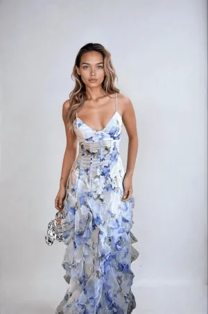Ocean-Inspired Martini Ruffle Maxi Dress
