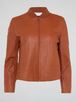 Orange Perforated Bomber Jacket