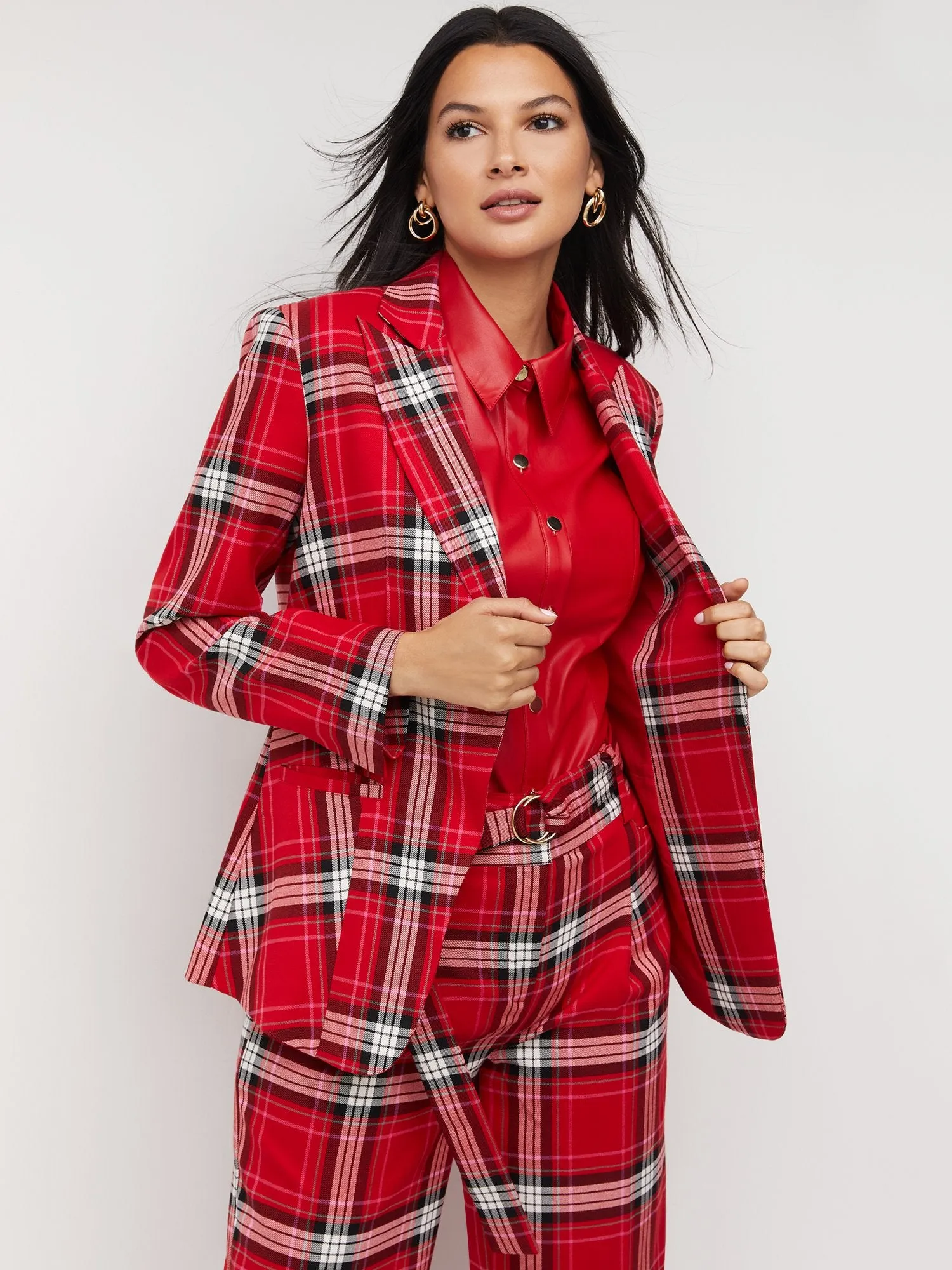 Plaid Single-Button Blazer