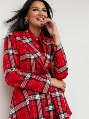 Plaid Single-Button Blazer