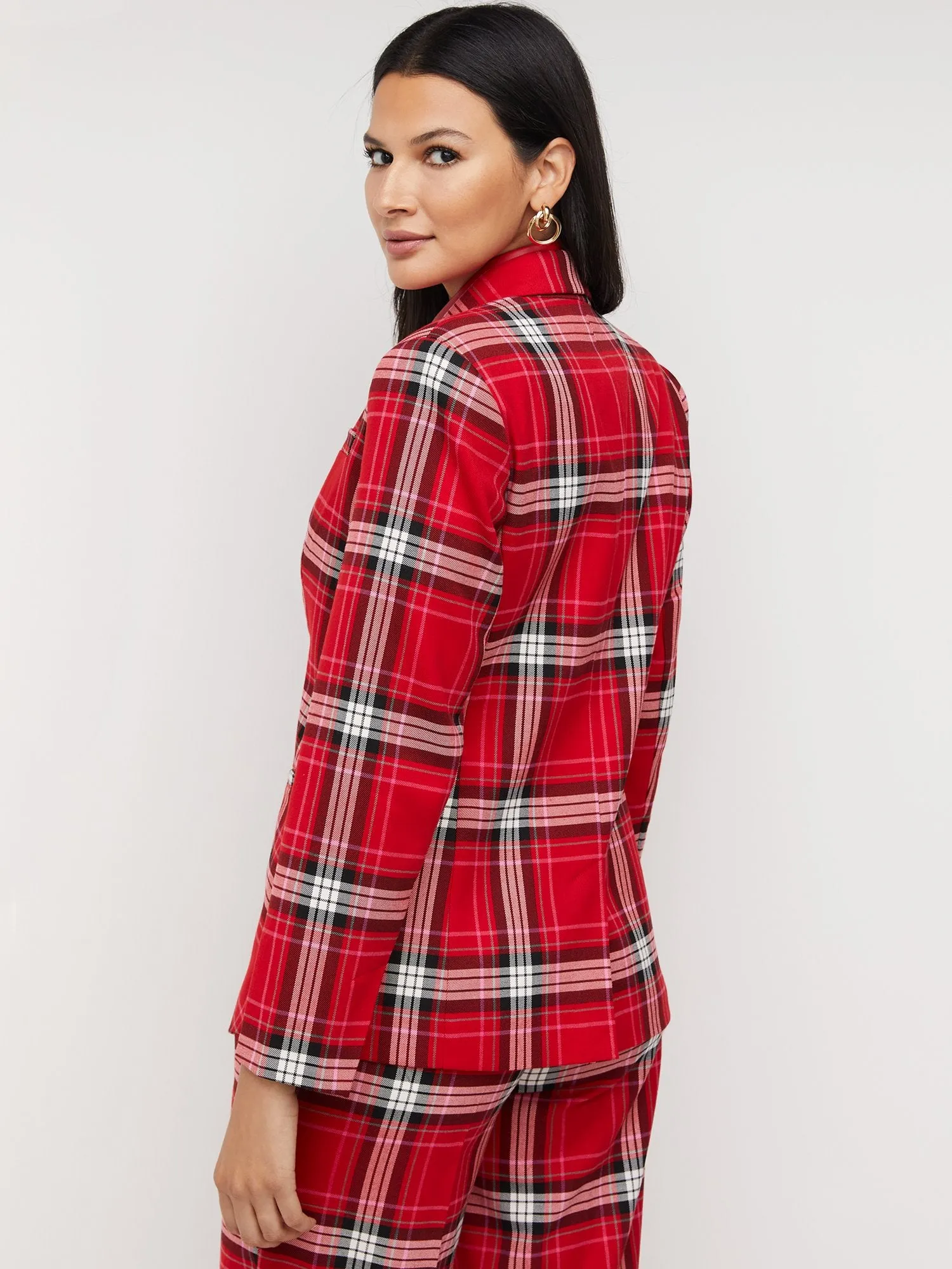 Plaid Single-Button Blazer
