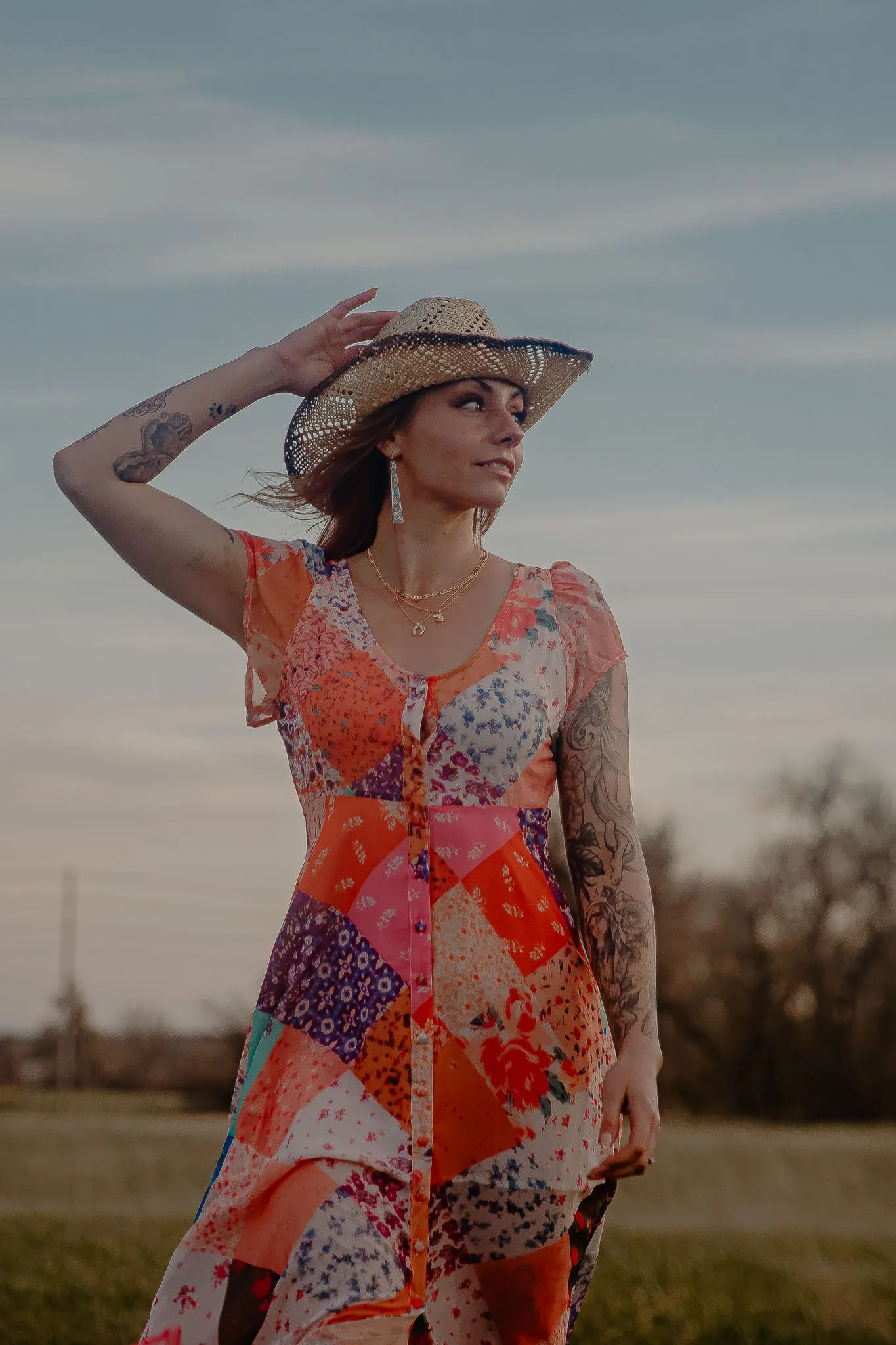 Quilt Printed Button Down Maxi Dress