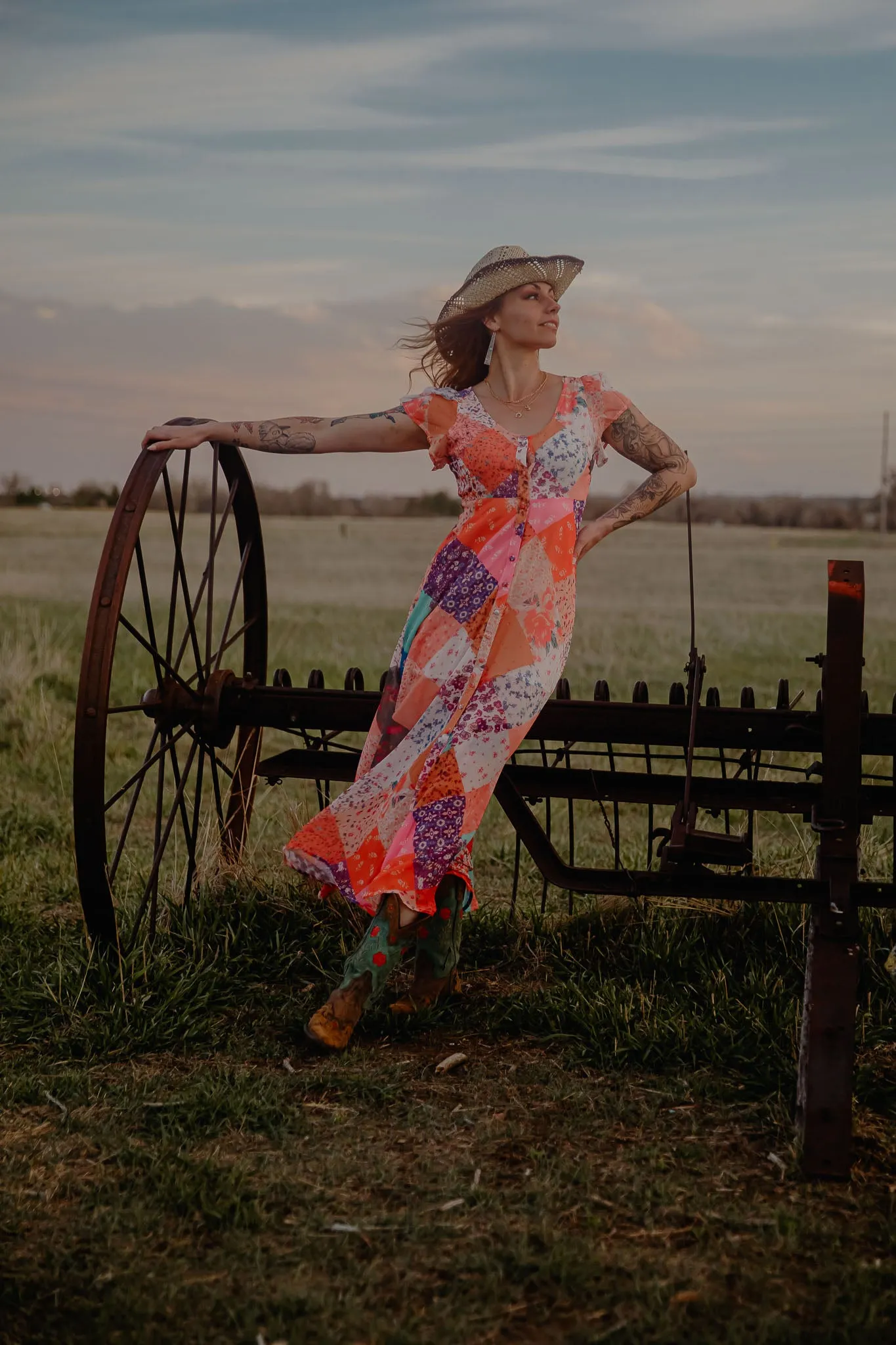 Quilt Printed Button Down Maxi Dress